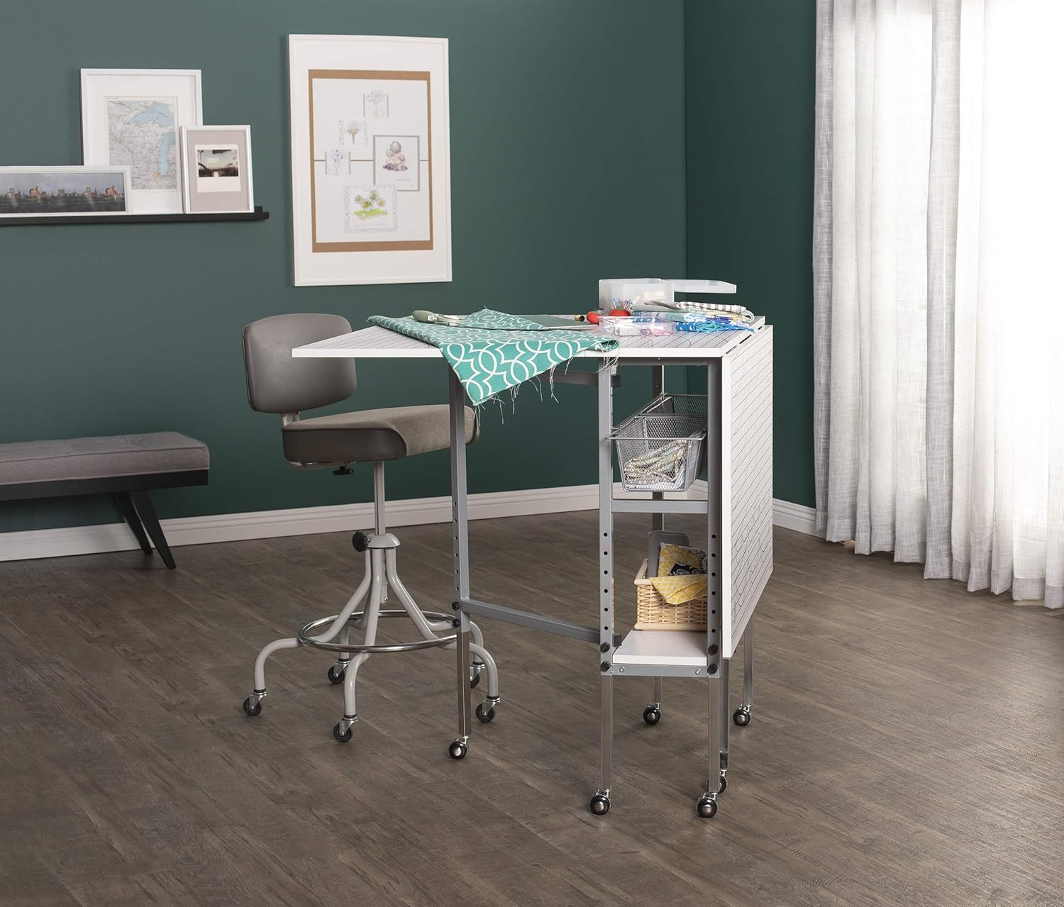 Foldable Hobby and Cutting Grid Table – 58.75″ W X 36.5″ D White Arts and Crafts
