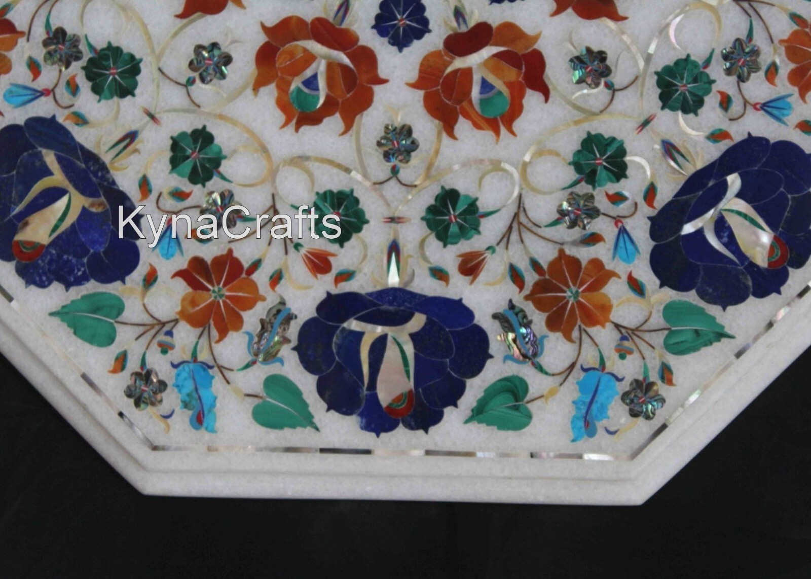 18 Inches Marble Coffee Table Top Multicolor Stone Inlay Work Bed Side Table