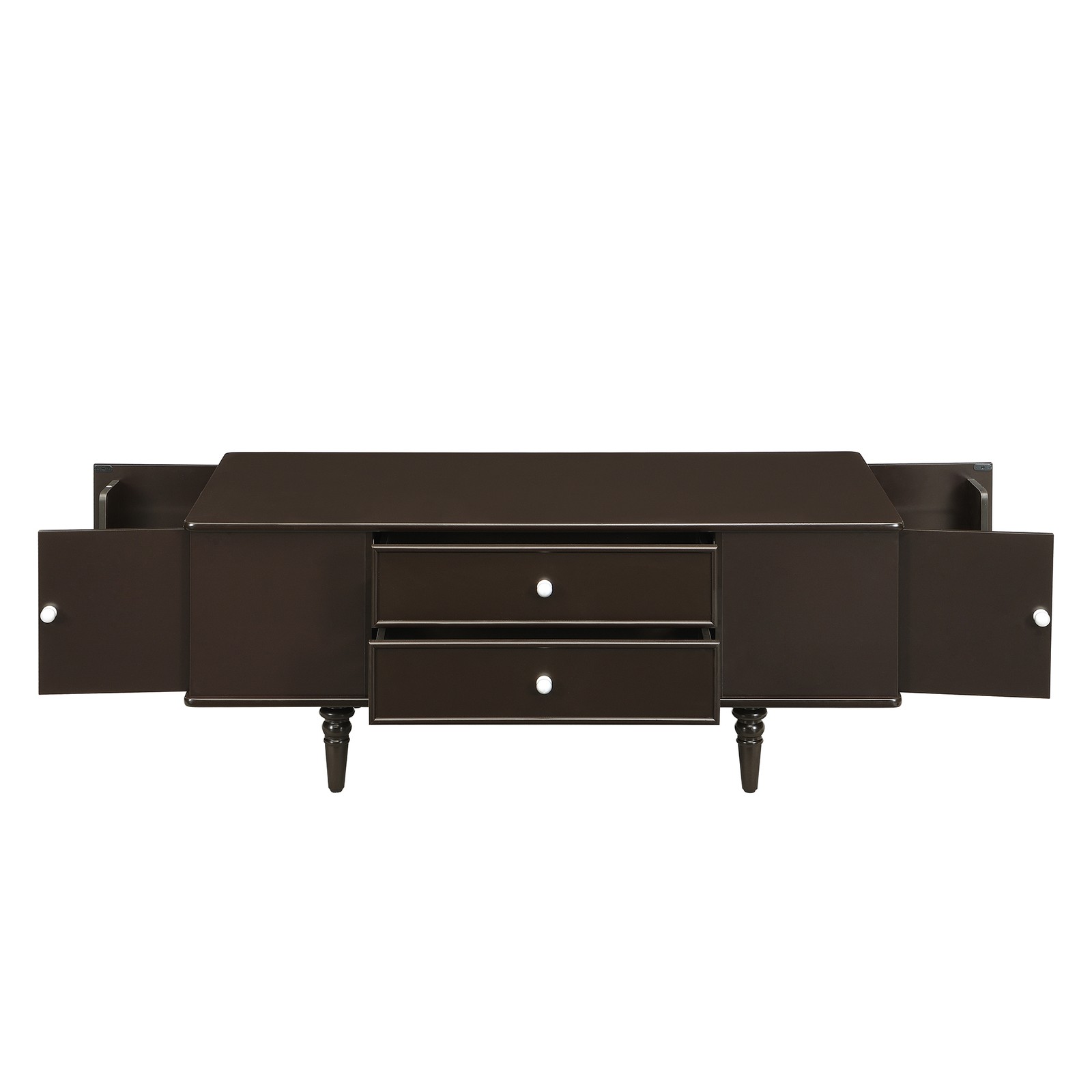 A rectangular coffee table with four drawers and two hidden storage compartments