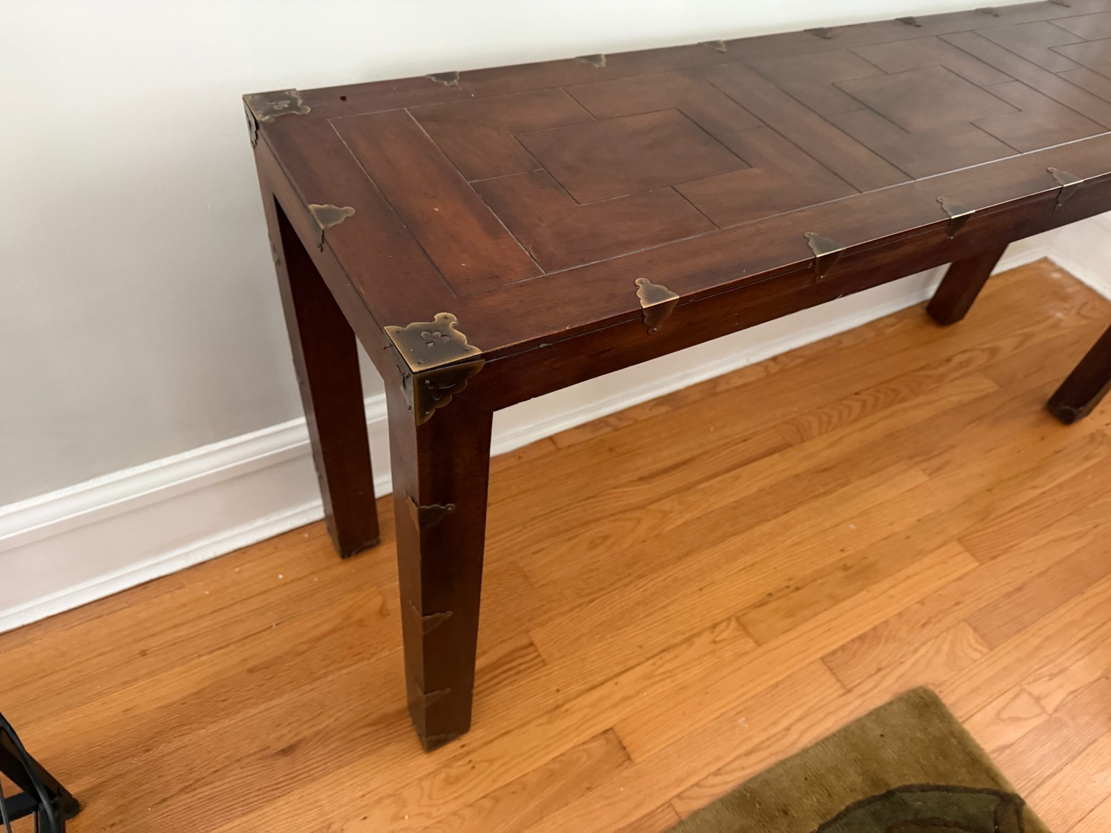 Mission Style Console Table With Brass Accents