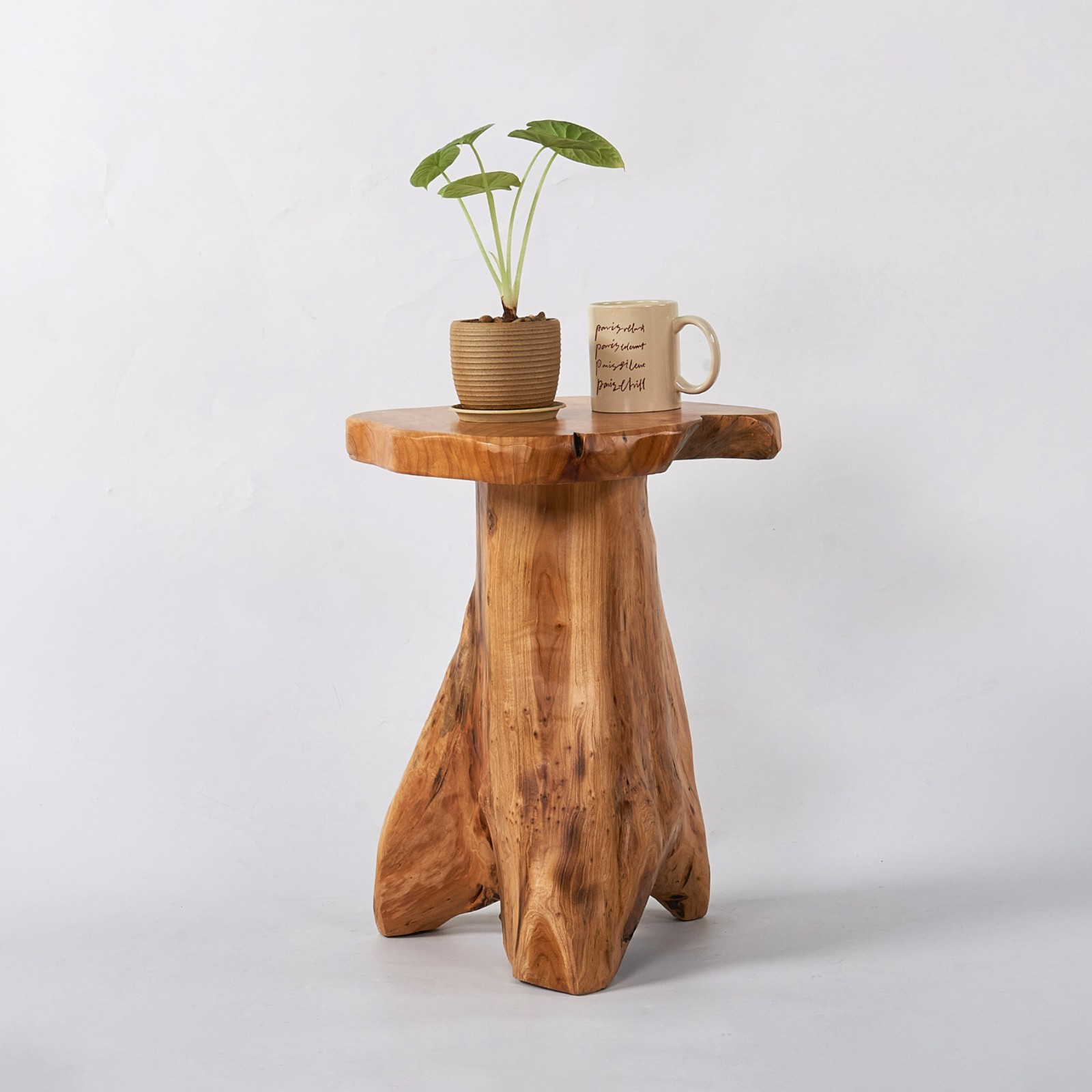 Rustic Cedar Roots Flower Stand Stool, Tree Stump Stool Side Table 19.5″ H