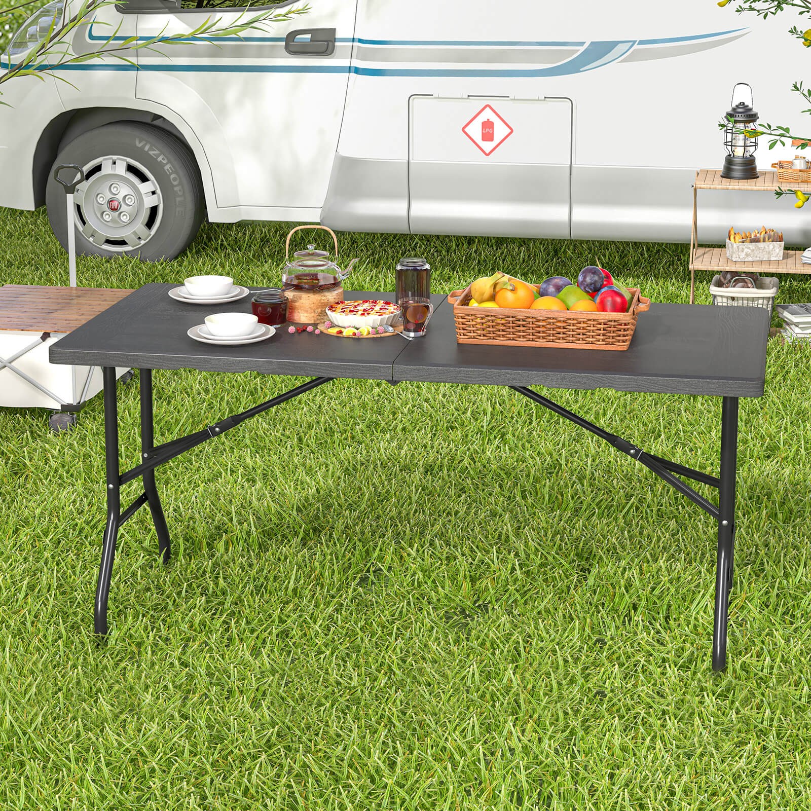 5′ Folding Table Indoor Outdoor Foldable Plastic Table 4-6 Person Picnic Table