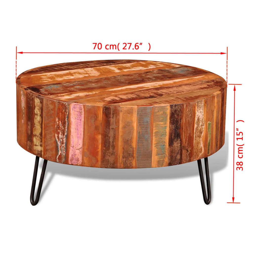 Coffee Table Multicolor Reclaimed solid wood, Iron 27.6 in diameter