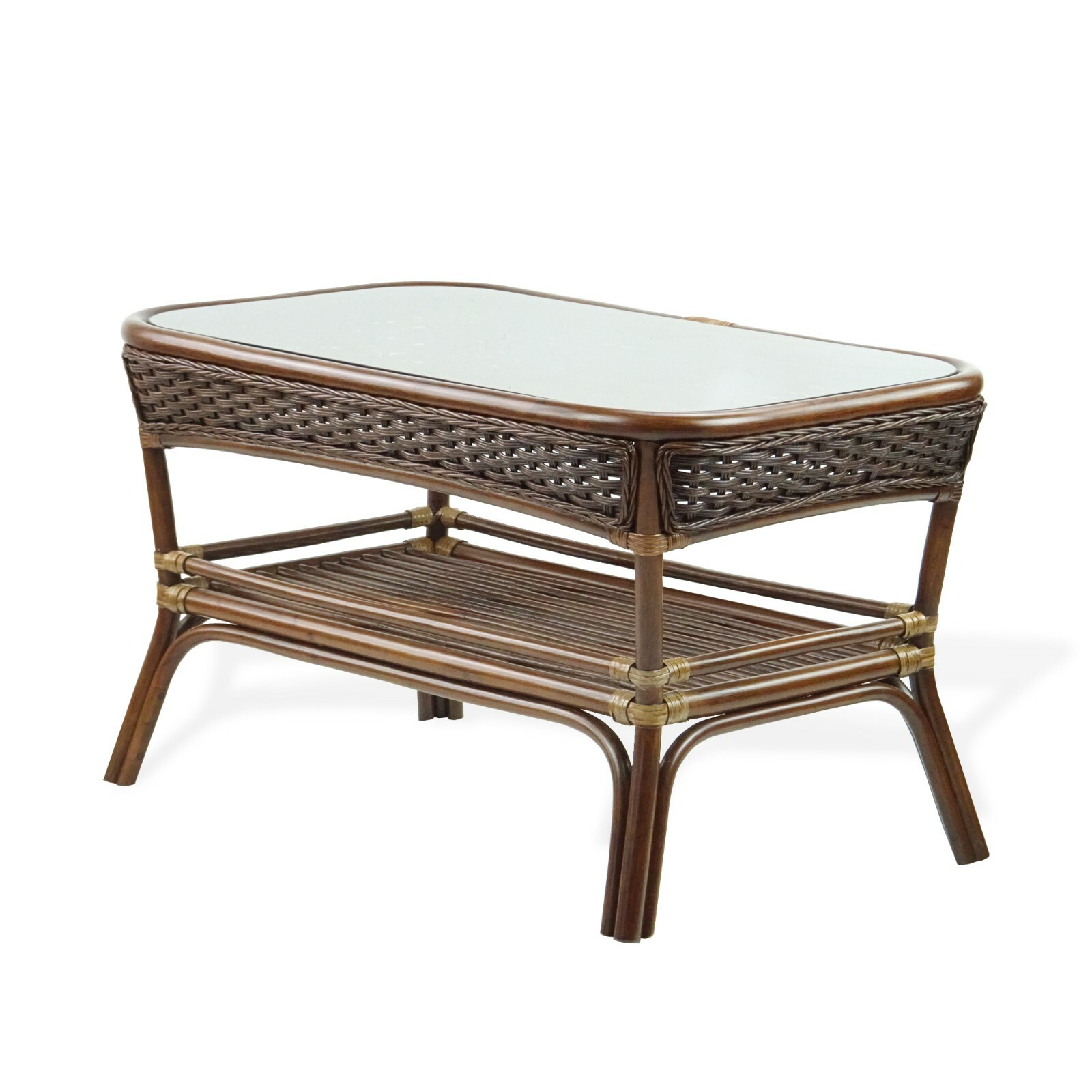 Alexa Rectangular Coffee Table Dark Walnut Color Natural Rattan Wicker Handmade