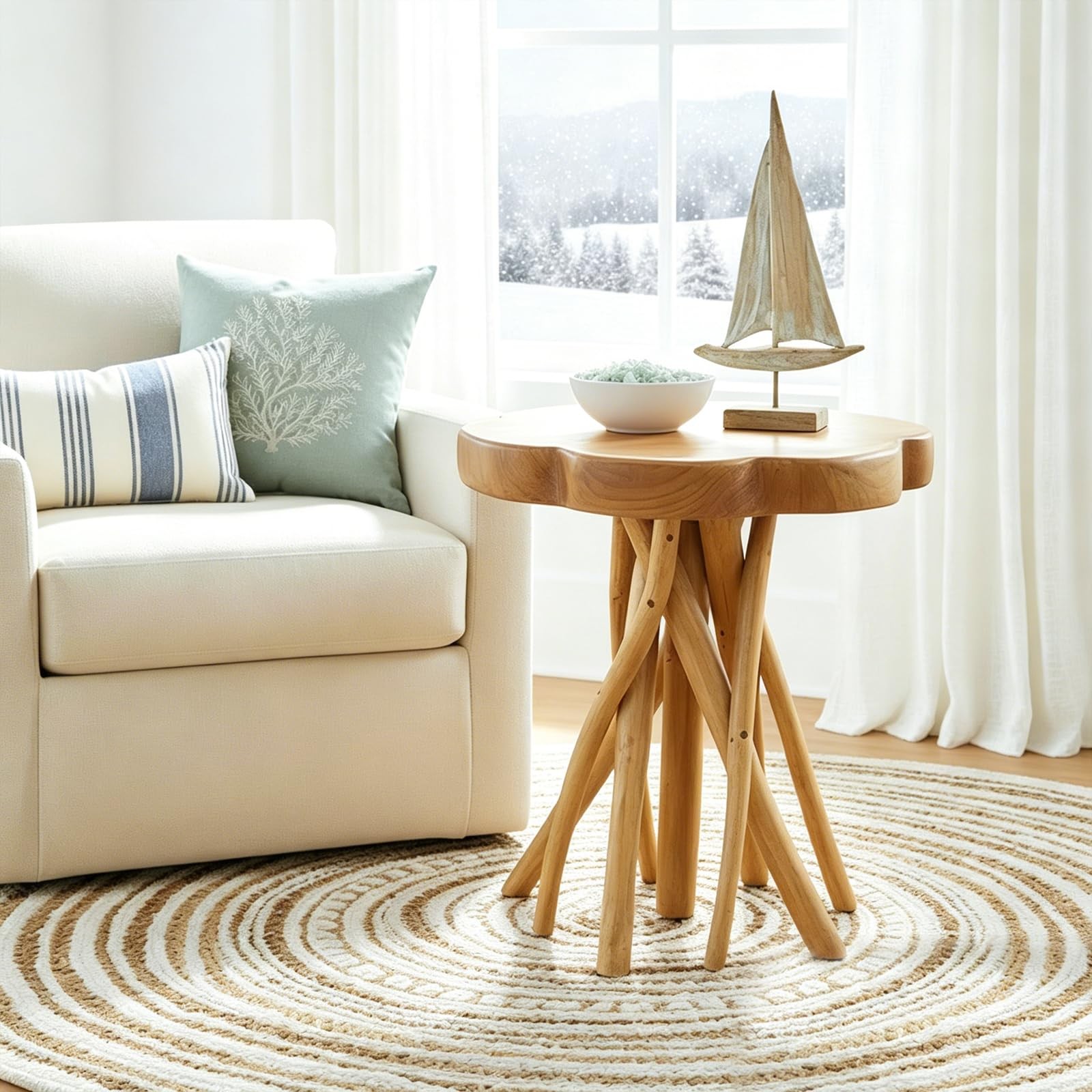 Solid Teak Live Edge End Table, 18″ L x 18″ W x 20″ H Unique Side Table, Smal…