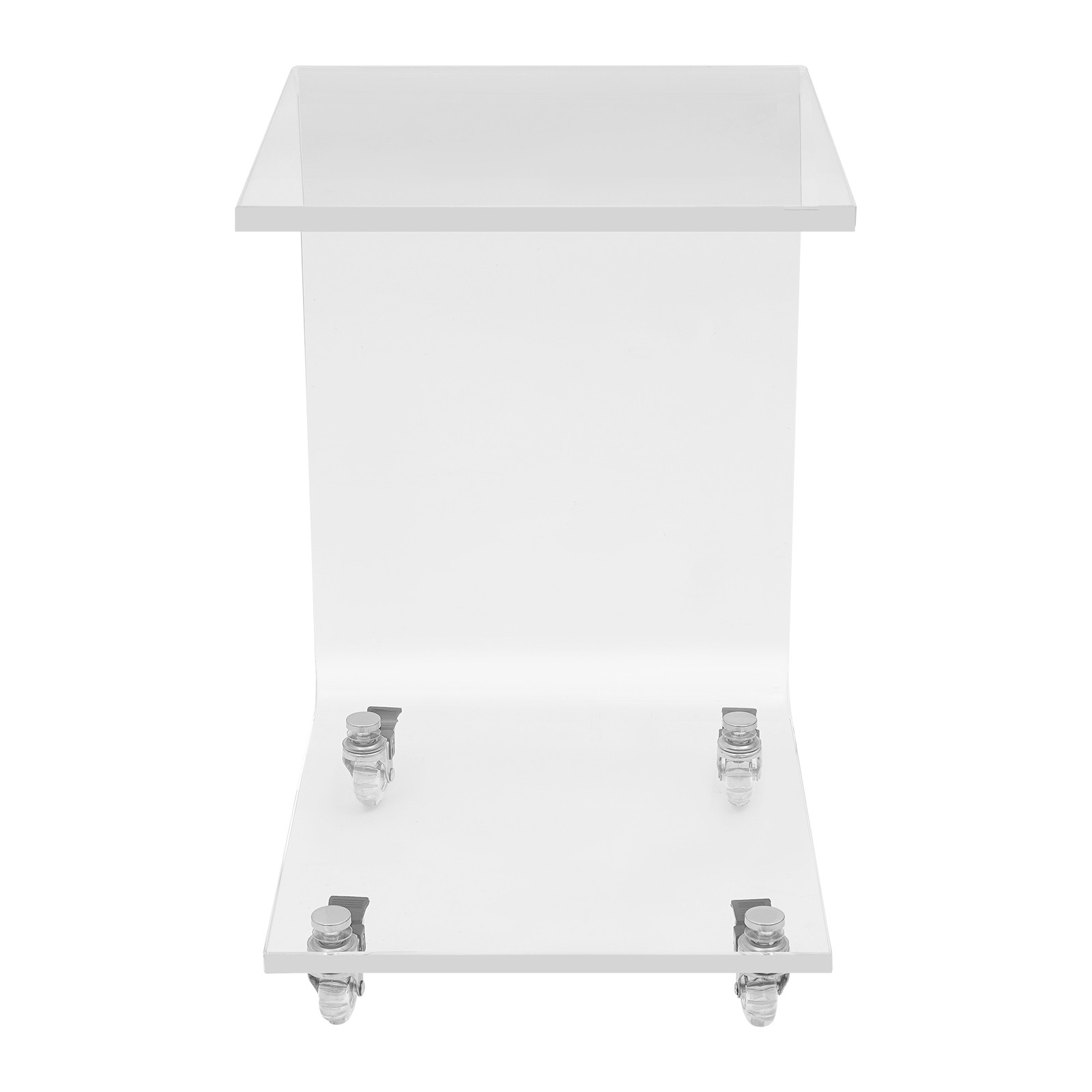 Clear Acrylic C-Shaped Side Table 13.8 × 13.8 × 22 In With 4 Wheels
