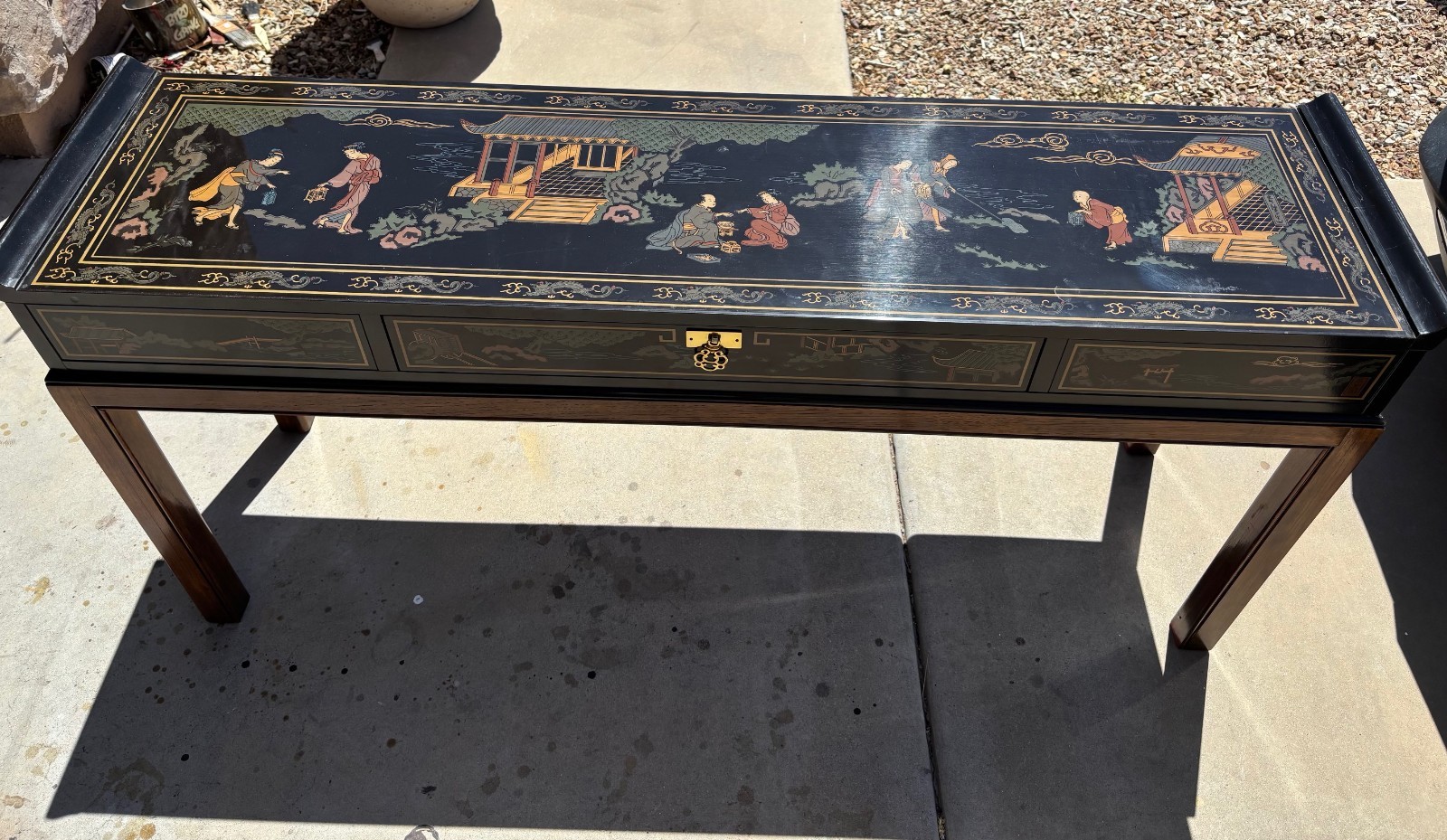 Drexel Heritage Chinoiserie Asian Black Lacquer Console Hall Table