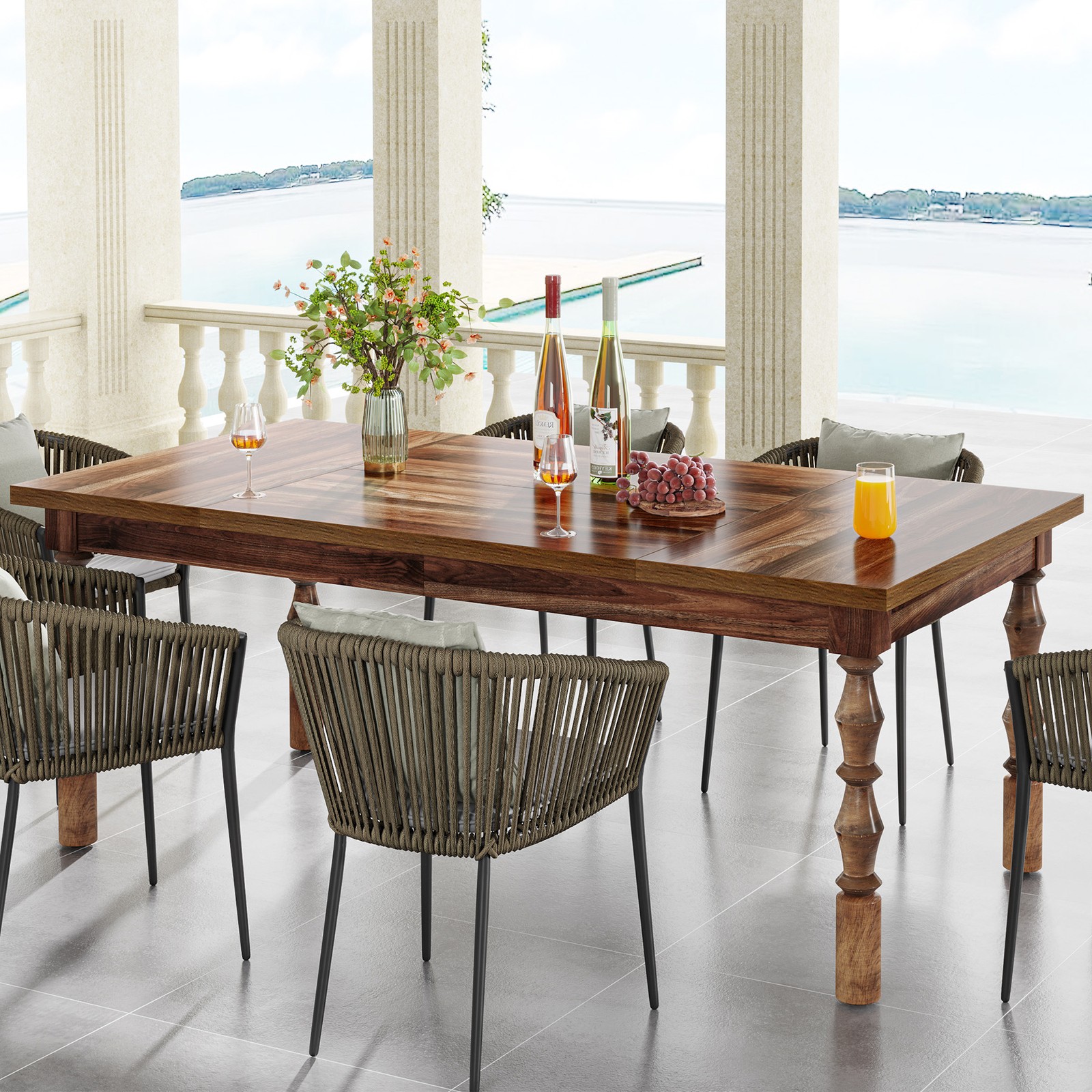 62″ Farmhouse Wood Dining Table for 4 to 6 People, Large Rectangle Kitchen Table