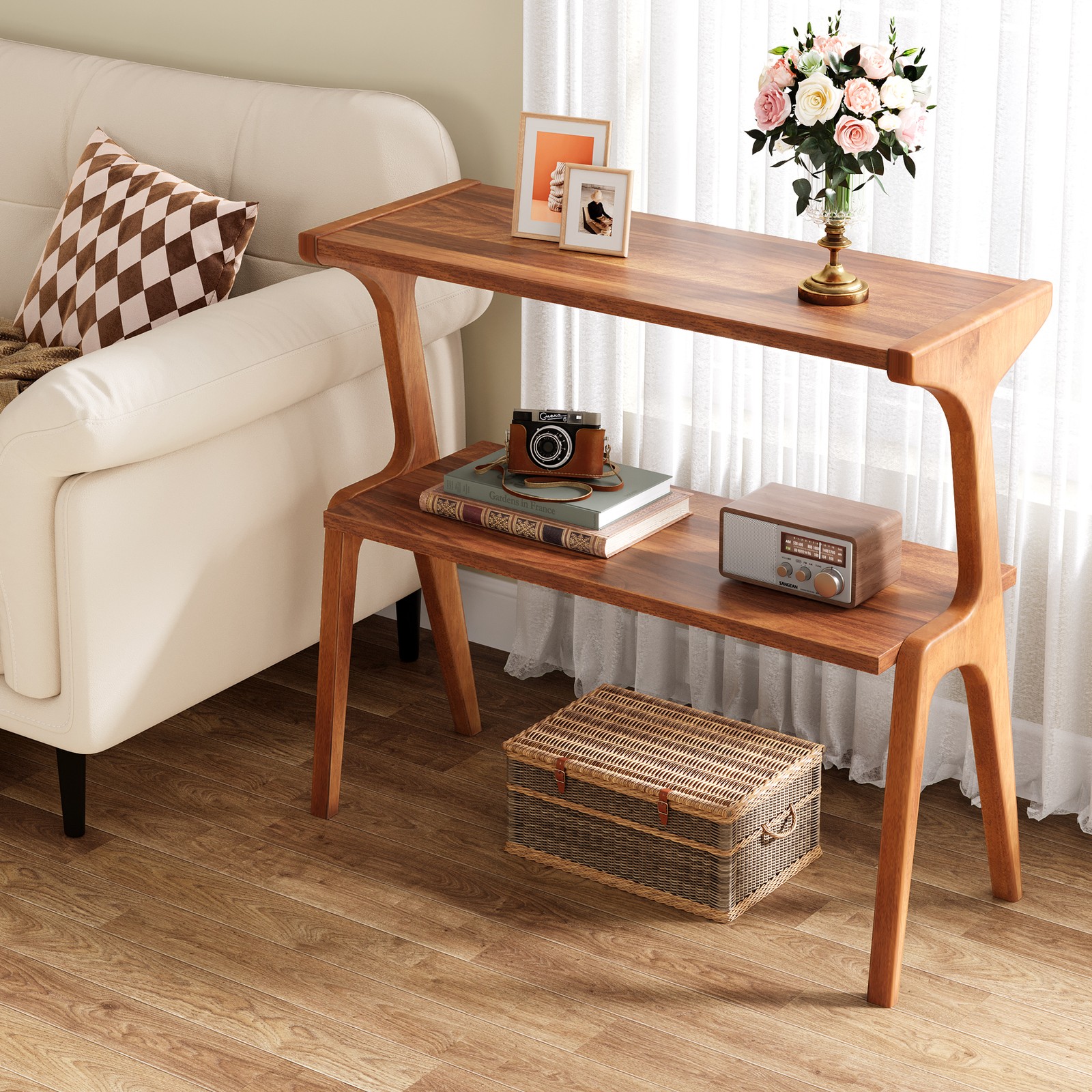 Mid Century Modern 27.56″ Solid Wood End Table – Narrow Farmhouse Side Table