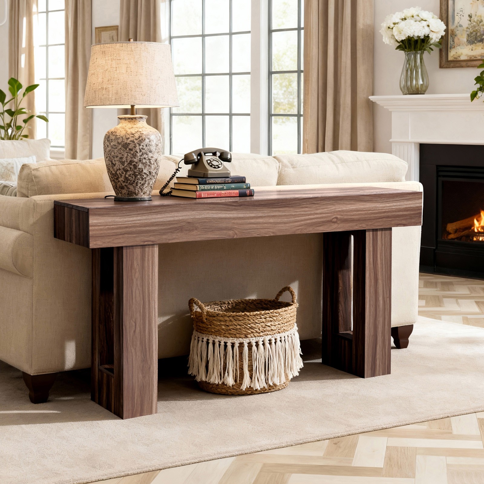 Uimoso 63″ Wooden Console Table Side Stand Sofa Entryway Hall Storage End Desk
