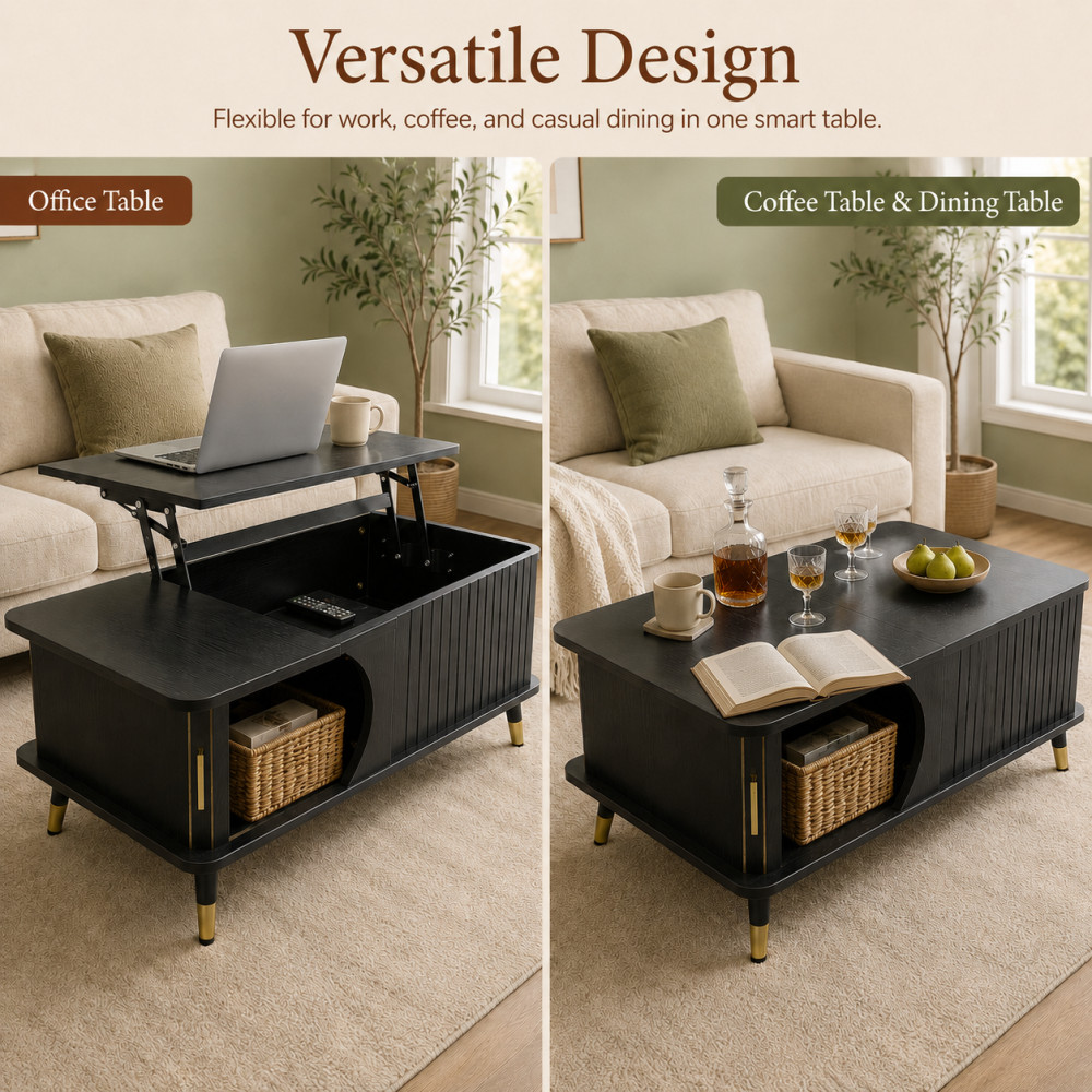 Wood Lift Top Coffee Table Lift Tabletop Dining Center Table for Living Room