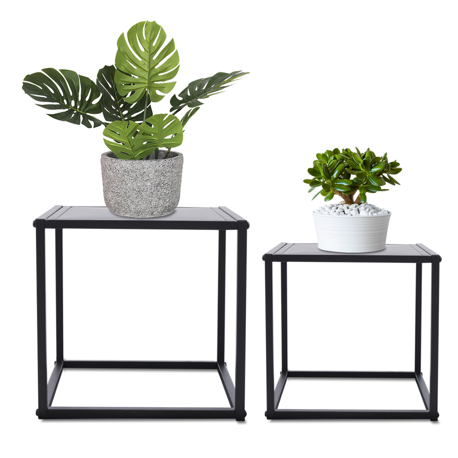 2* Metal End Table Square Side Table Coffee Table Flower Plant Pot Display Stand
