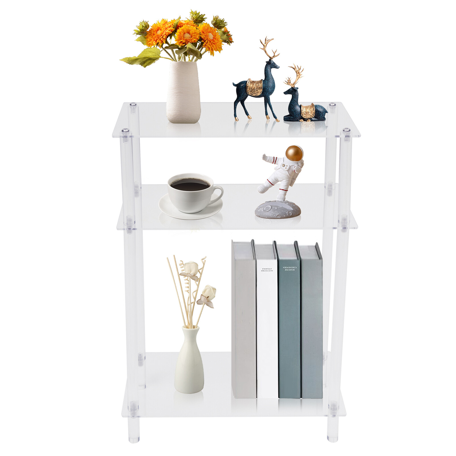 Acrylic Narrow Side Table，7″ Wide Skinny Nightstand/Bedside，Slim Small End Table