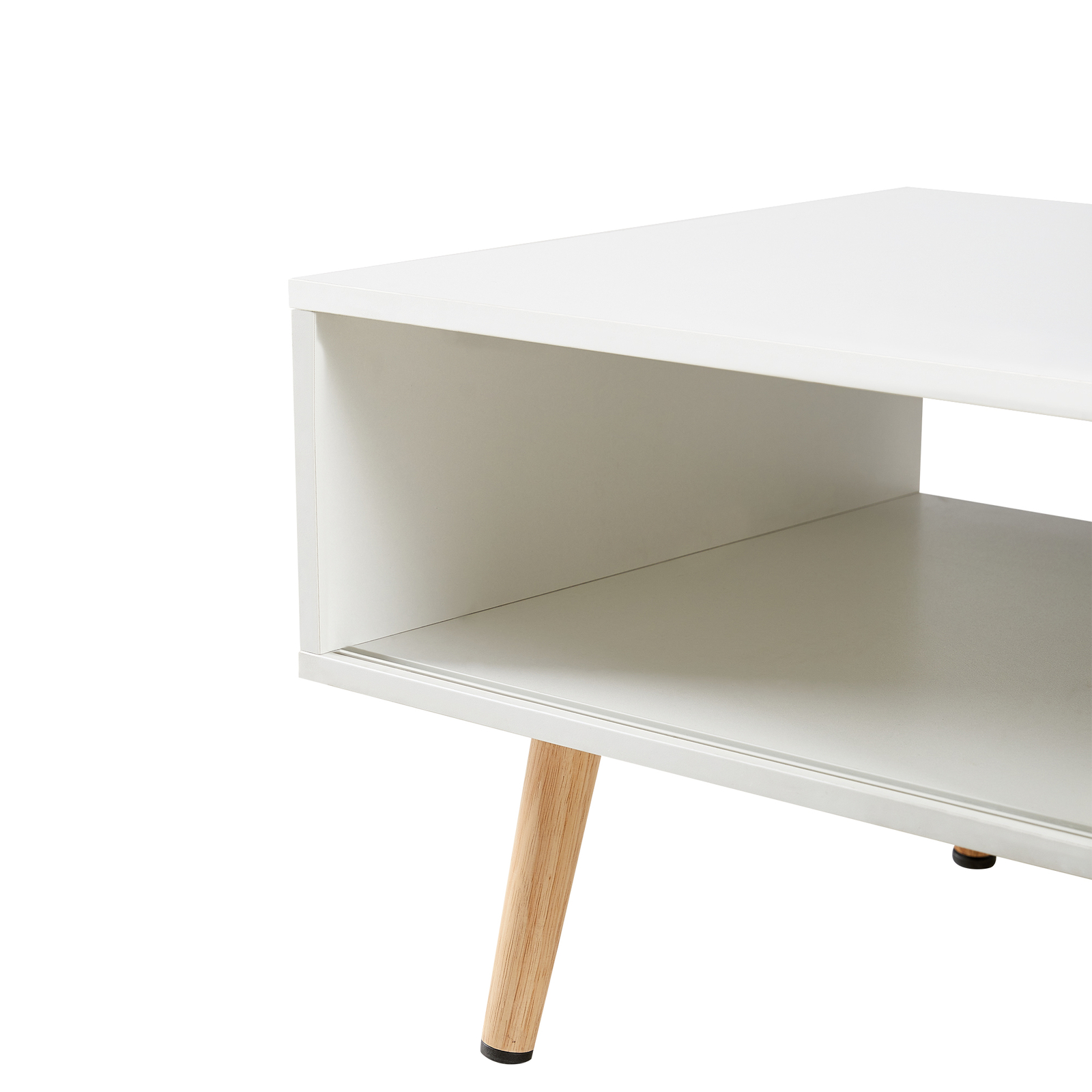 Rattan Coffee Table with Storage Cabinet and Open Shelf Wood Center Table