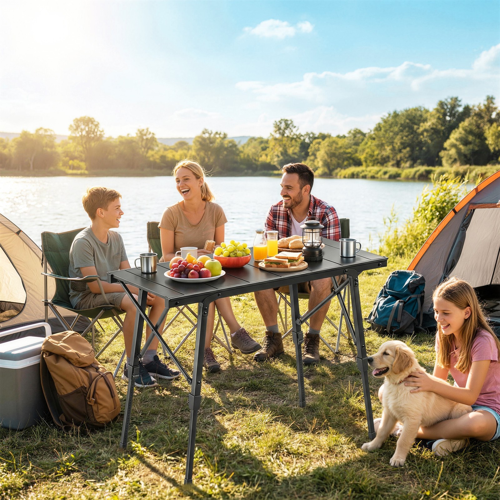 Folding Picnic Table Adjustable Height 35″ x15.7″ , Black