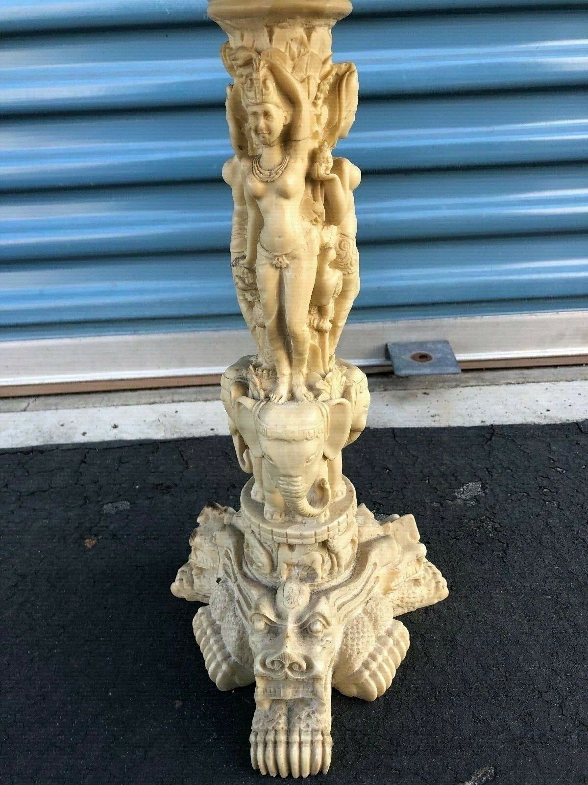 Vintage Asian Solid Resin With Embossed Carved