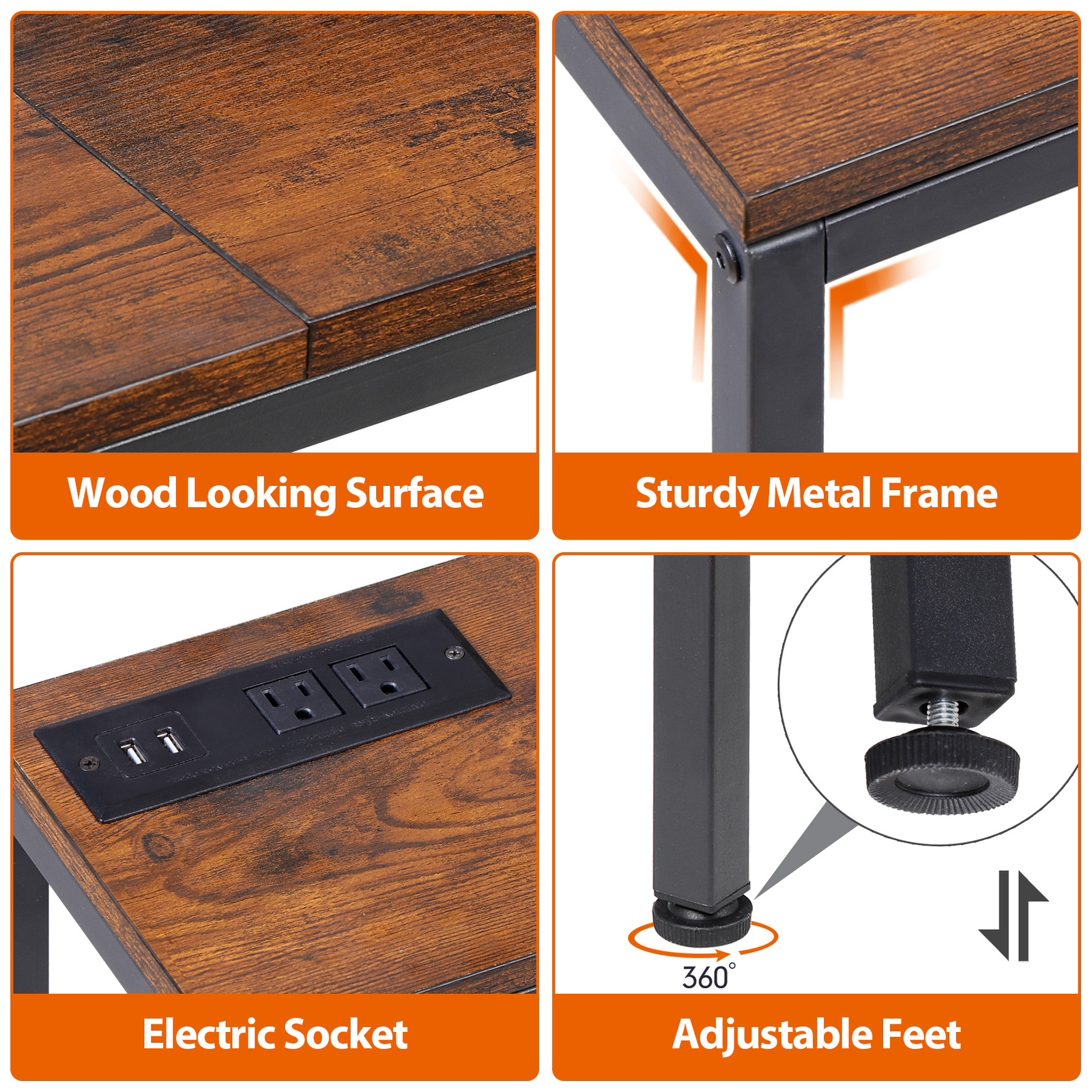 70.8″ Narrow Console Table w/ Power Outlet Behind Couch Sofa Table Rustic Brown