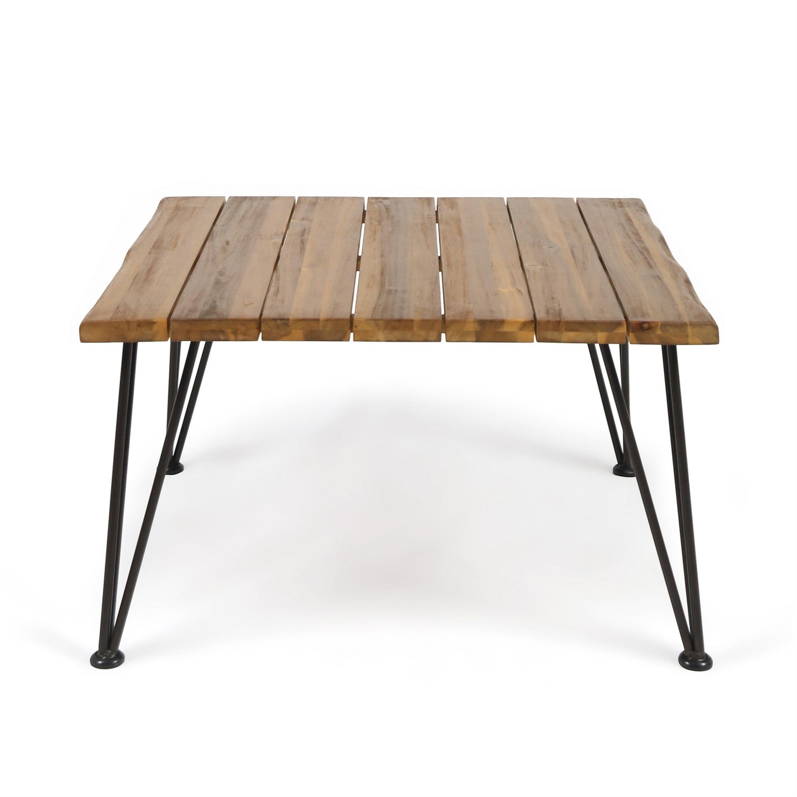 Benjara Zoe Outdoor Coffee Table- Hairpin Legs- 33in Brown Slatted Acacia Wood