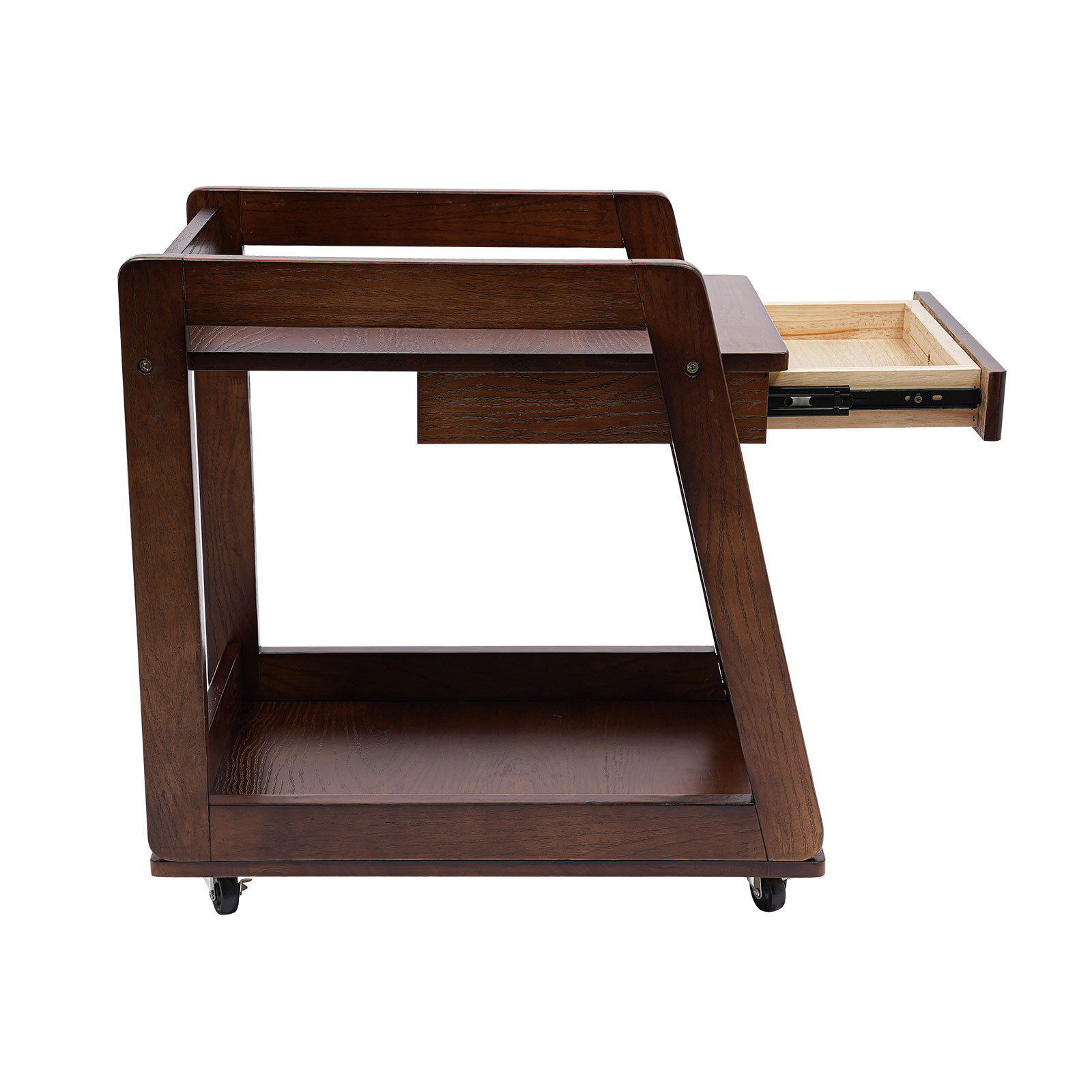 Walnut Retro Wood End Table, 2-tier Side Table, Storage Couch Table with Wheels