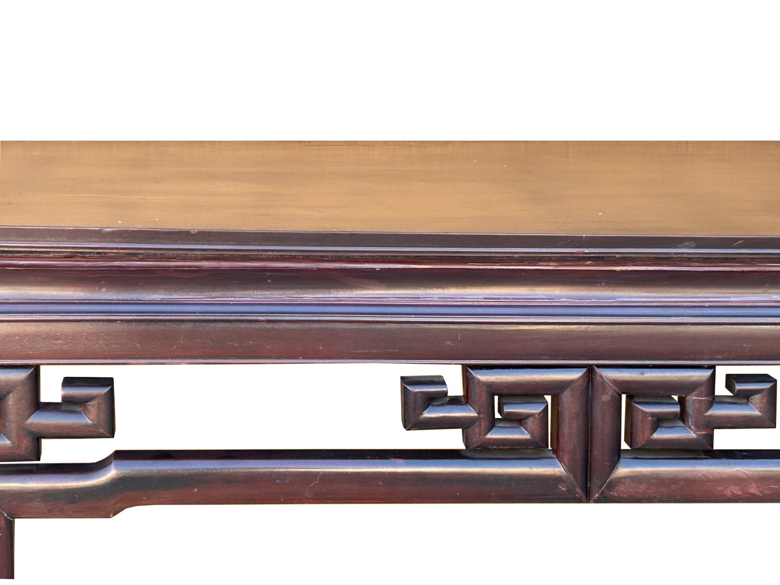 Chinese Vintage Brown Lacquer Square Ru Yi Motif Long Altar Console Table ws3882