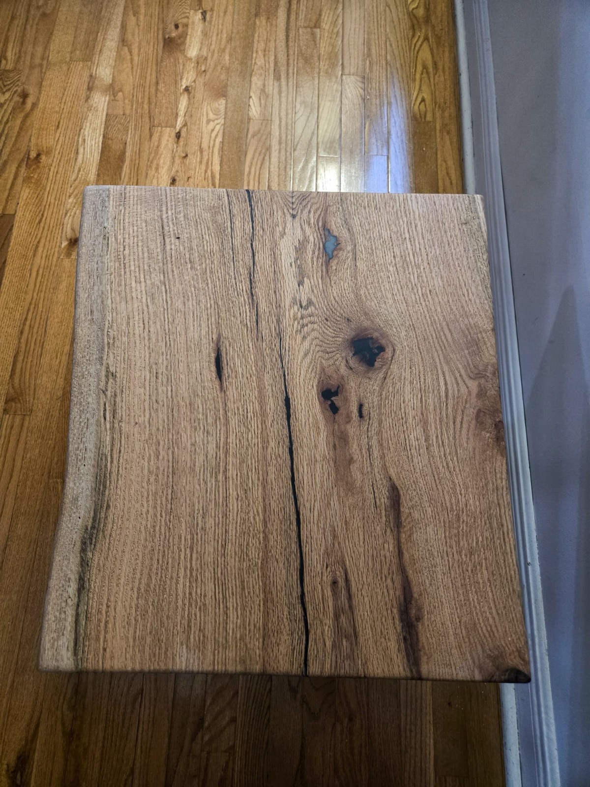 Set of 2 Live Edge White Oak Rectangular End Tables w/ Black Metal Legs 24x22x17