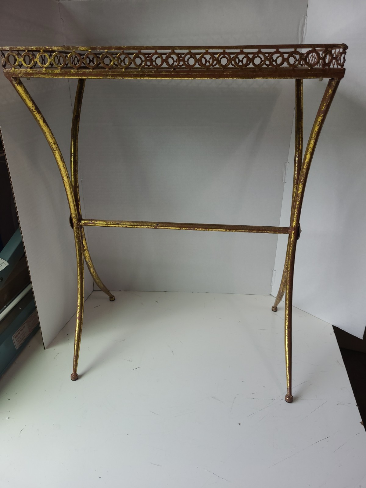 VTG MCM Side Table Gold Metal Wire Base Hollywood Regency Smoked Glass Repair