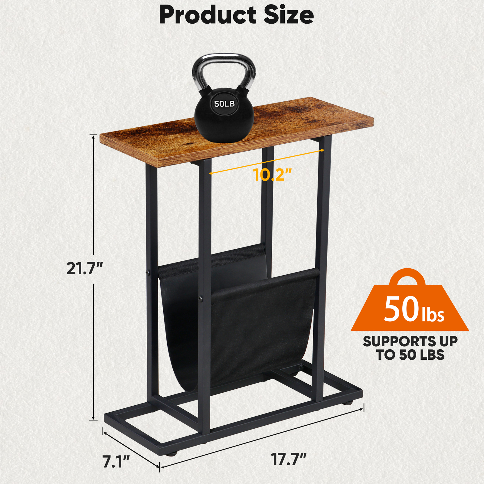 Side Table End Table with Magazine Holder for Living Room with Metal Frame Brown