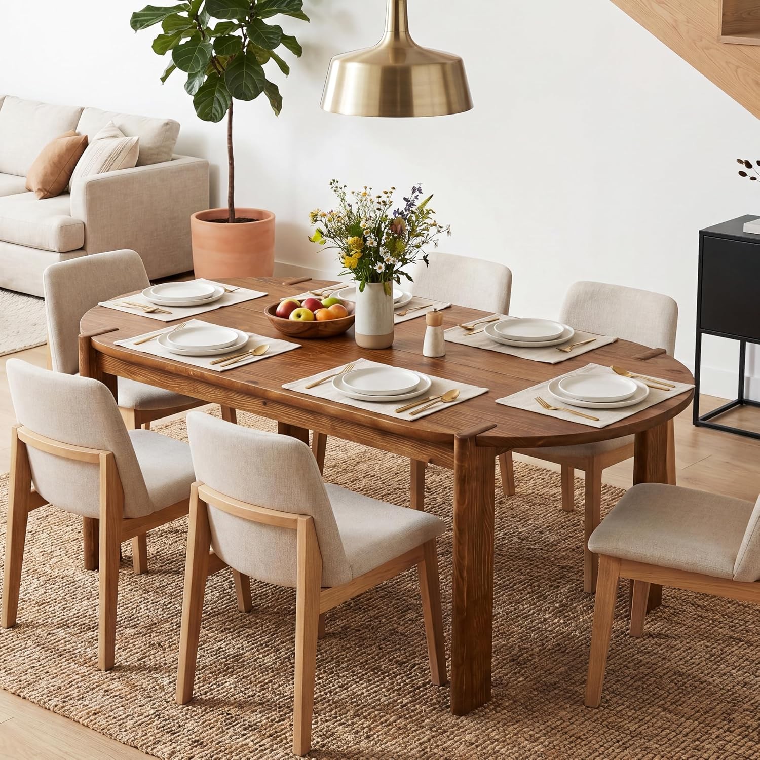 63″ Solid Wood Oval Dining Table for 4-6, Rustic Kitchen Table for Dining Room