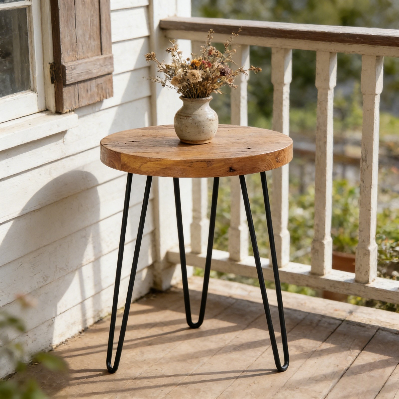 GREENAGE Rustic Old Elm Wood Round End Table Nightstand Sofa Side Table 20.5″ H