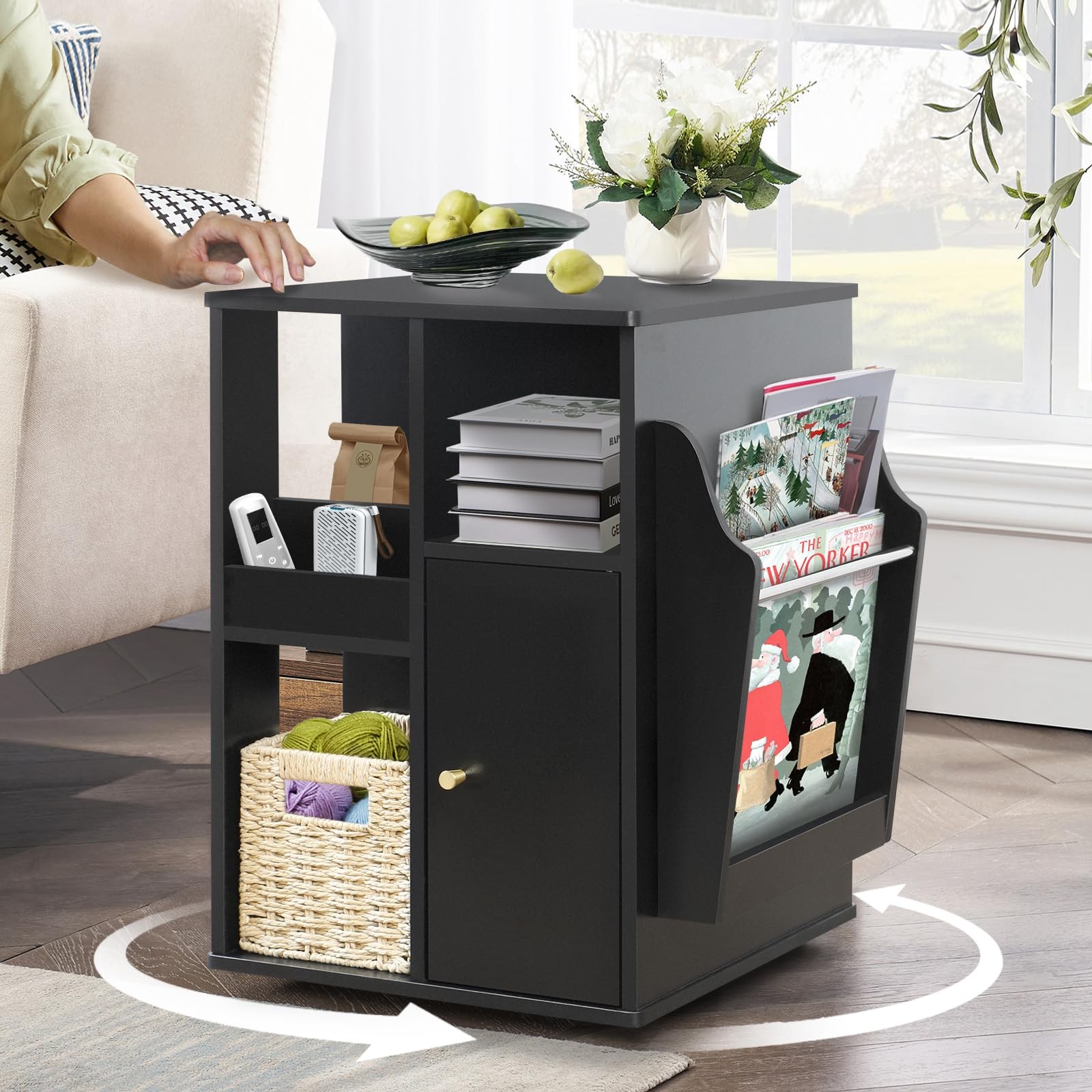 Rotating End Table with Storage Square Rotating Side Table Living Room Side Ta