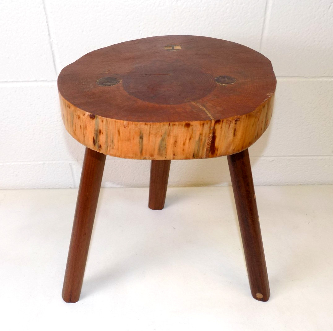 HVC Handcrafted Cedar Slab Stool Reclaimed Wood Plant Stand Side Table 16”