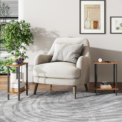 Small Side Table, Narrow End Table, 2-Tier（7.9″D x 15.8″W x 22.5″H） 2 Brown