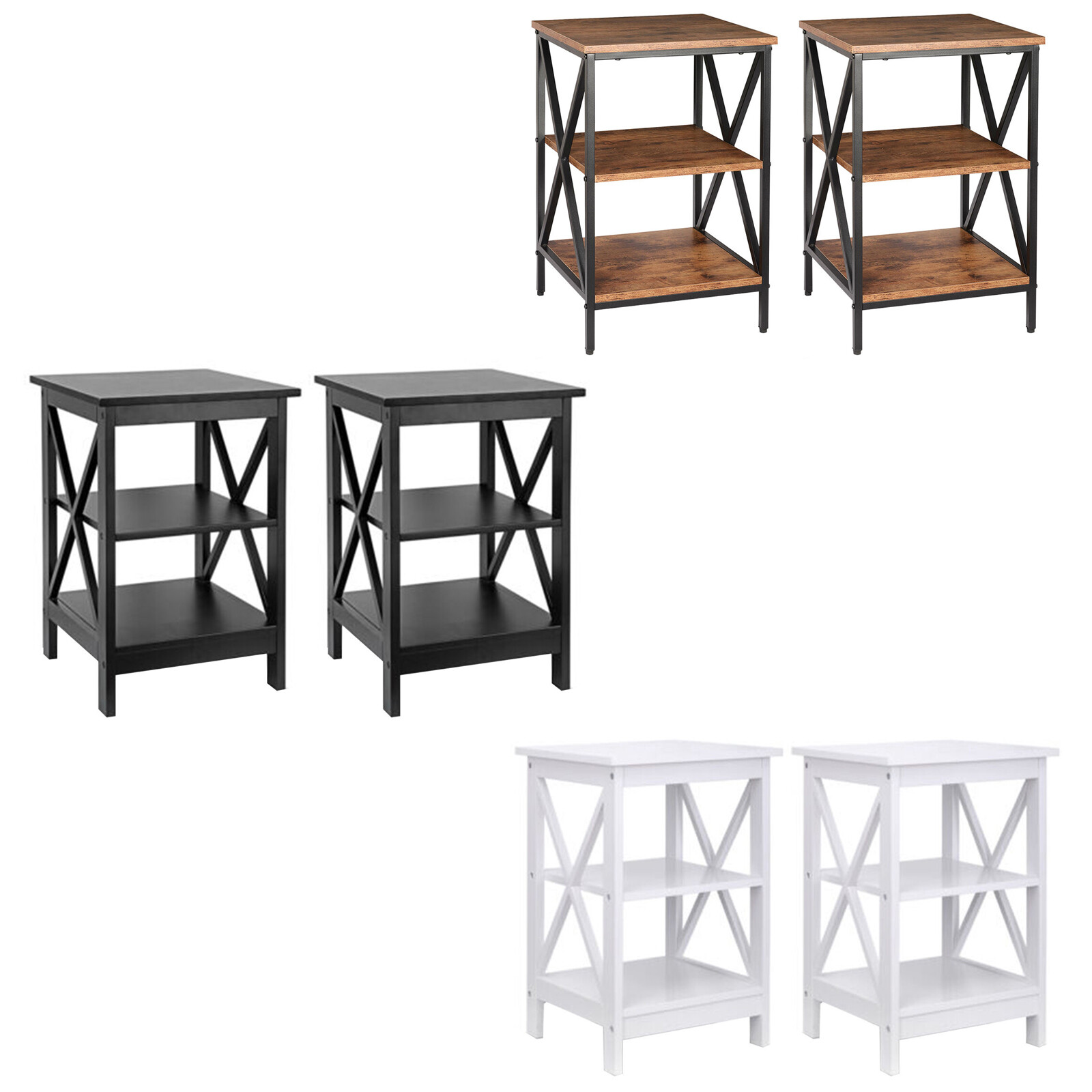 1/2 PC 24 inch End Table w/ Storage Shelf Sofa Table X-Design Black/White/Brown
