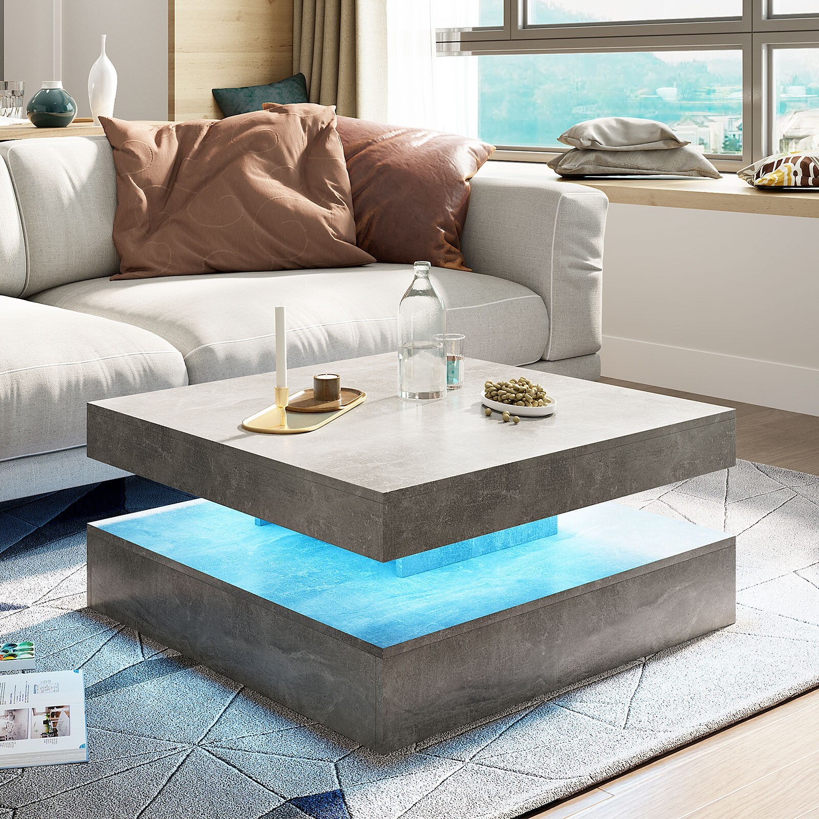 Modern Square LED lighting coffee table LED living room coffee table gray