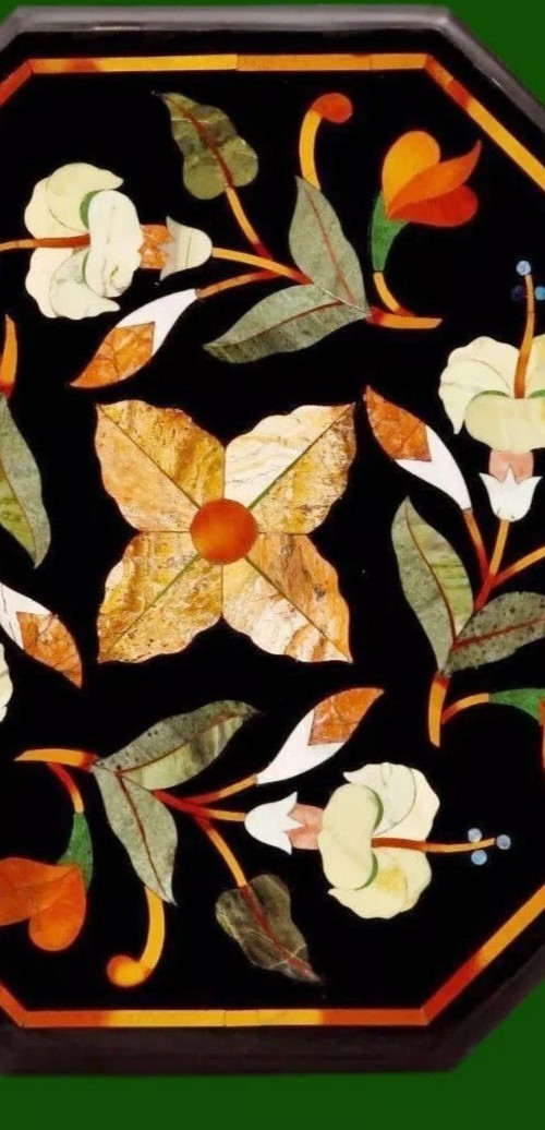 18″ black marble Table Top coffee Inlay Handicraft pietradura mop floral decor