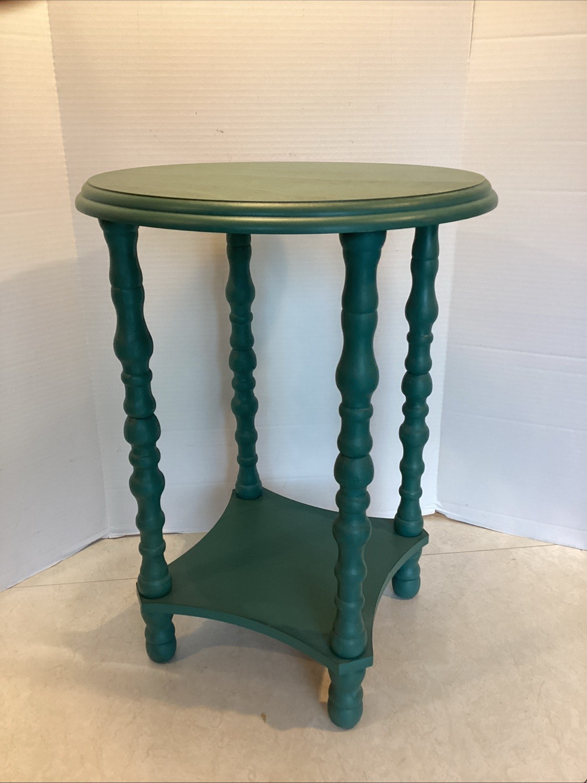 Turquoise Tooled Wood 2 Tiered Accent Table/Plant Stand
