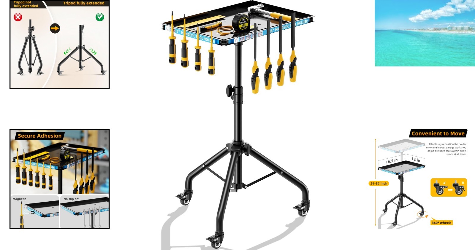 Mobile 360° Rolling Work Table with Magnetic Tray – Versatile Garage Organizer