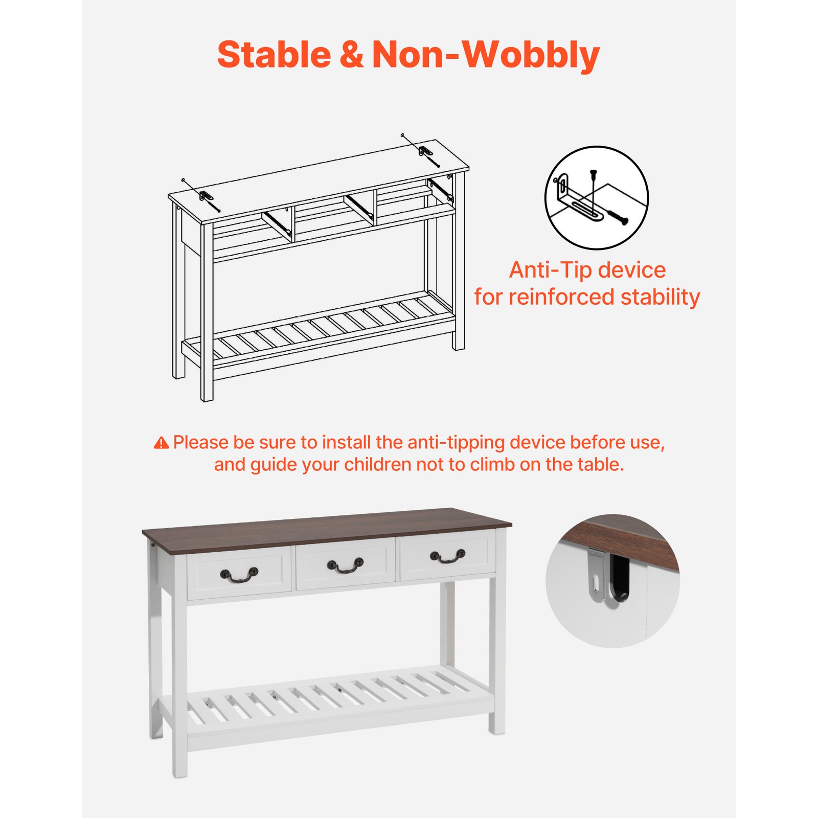 Uimoso 47″ Console Table with Drawers Rustic Sofa Desk Entryway Hall Side Stand