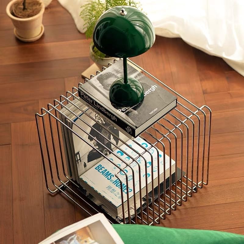 304 Stainless Steel Side Table,Square Geometry Retro Side Table Linear Metal …