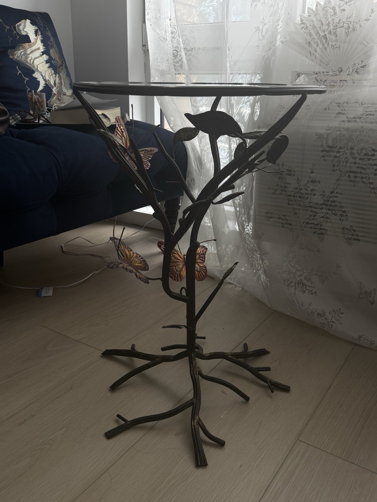 Elegant Glass Top Butterfly Accent Table – Nature-Inspired Side Table