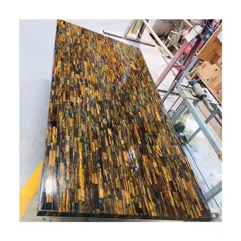 Tiger Eye Modern Dining Table Top, Rectangle Living Room Center Desk Table Top