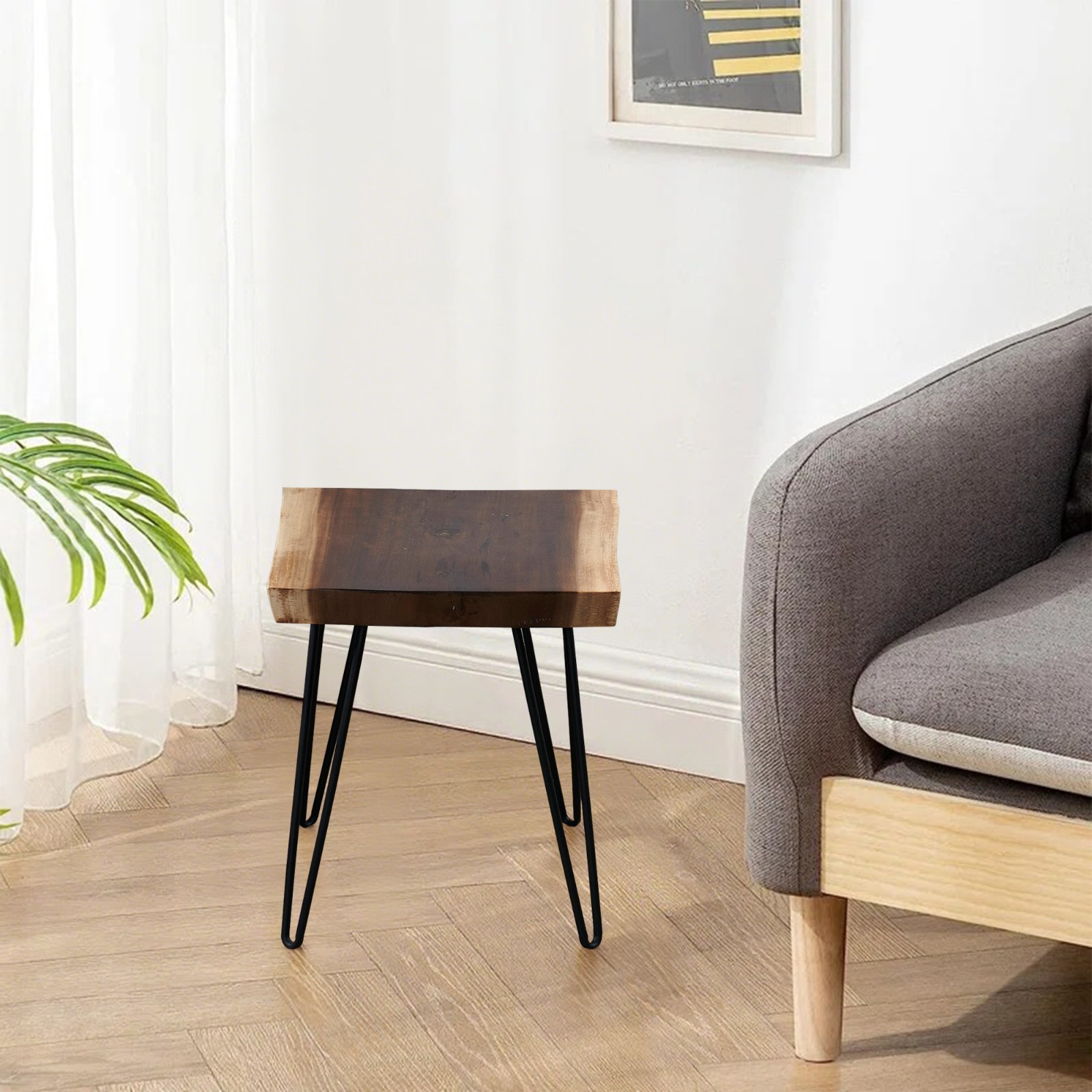 Natural Teak Wood Square End Side Table with Hairpin Legs 20.9″ H Home Decor