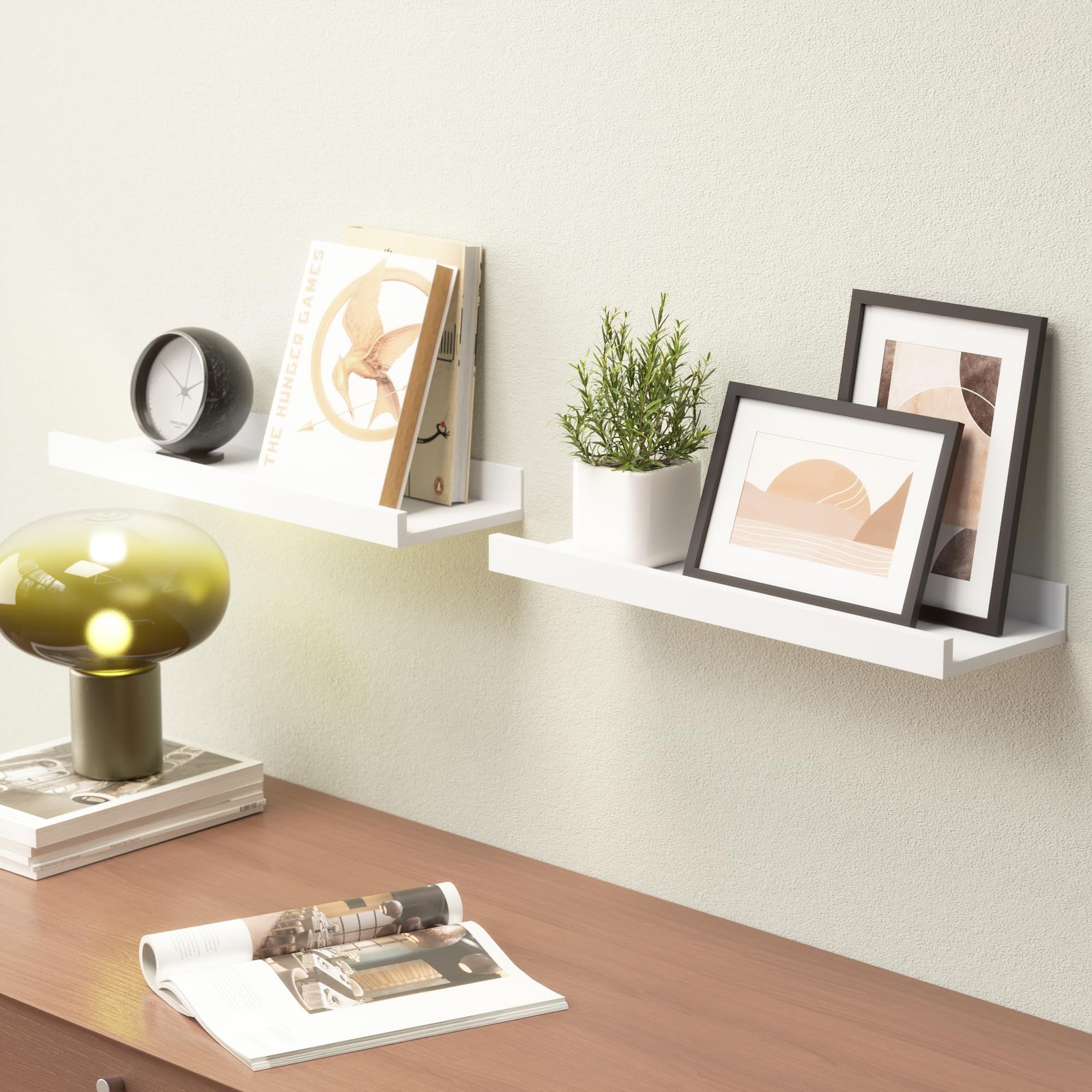 Boswillon Floating Shelves Wall Mounted Set of 2, Modern White 15.7 In,