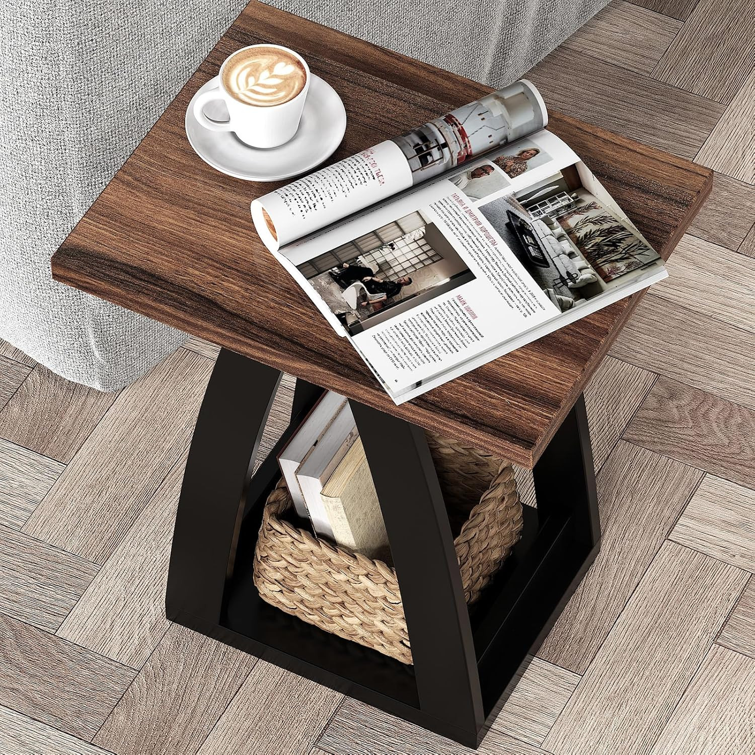 Modern End Table with Shelf – Stylish Nightstand for Living Room & Bedroom