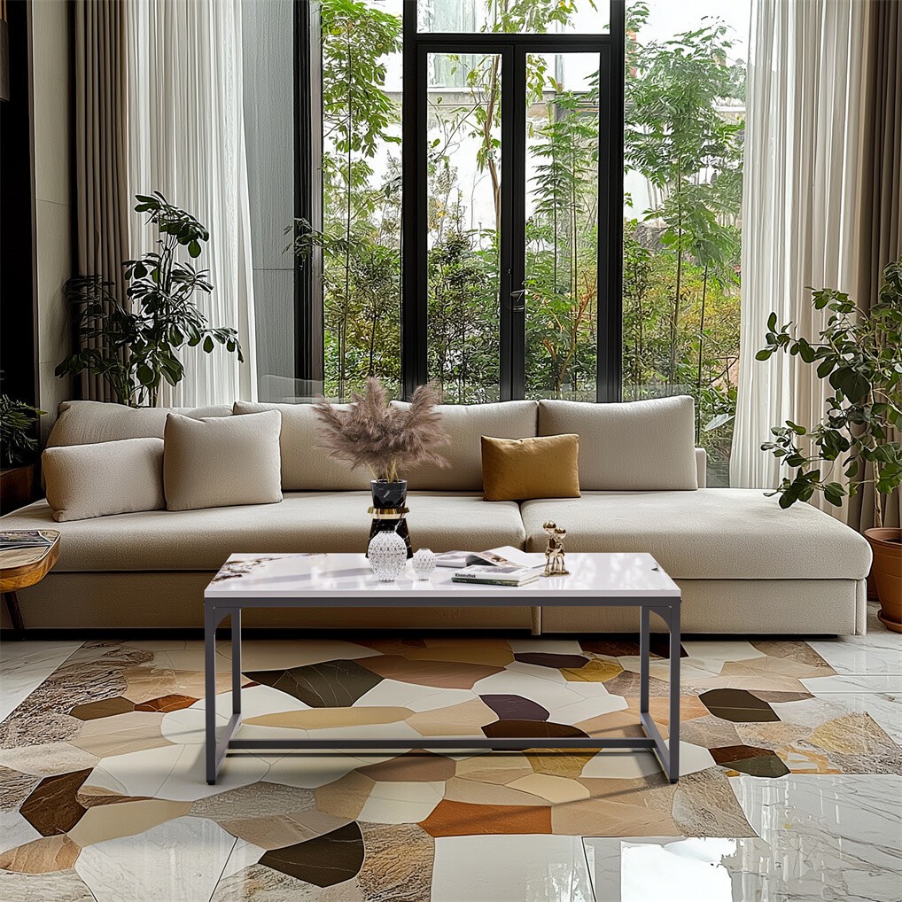 Glossy Sintered Stone Coffee Table Living Room Accent Table Quick Installation