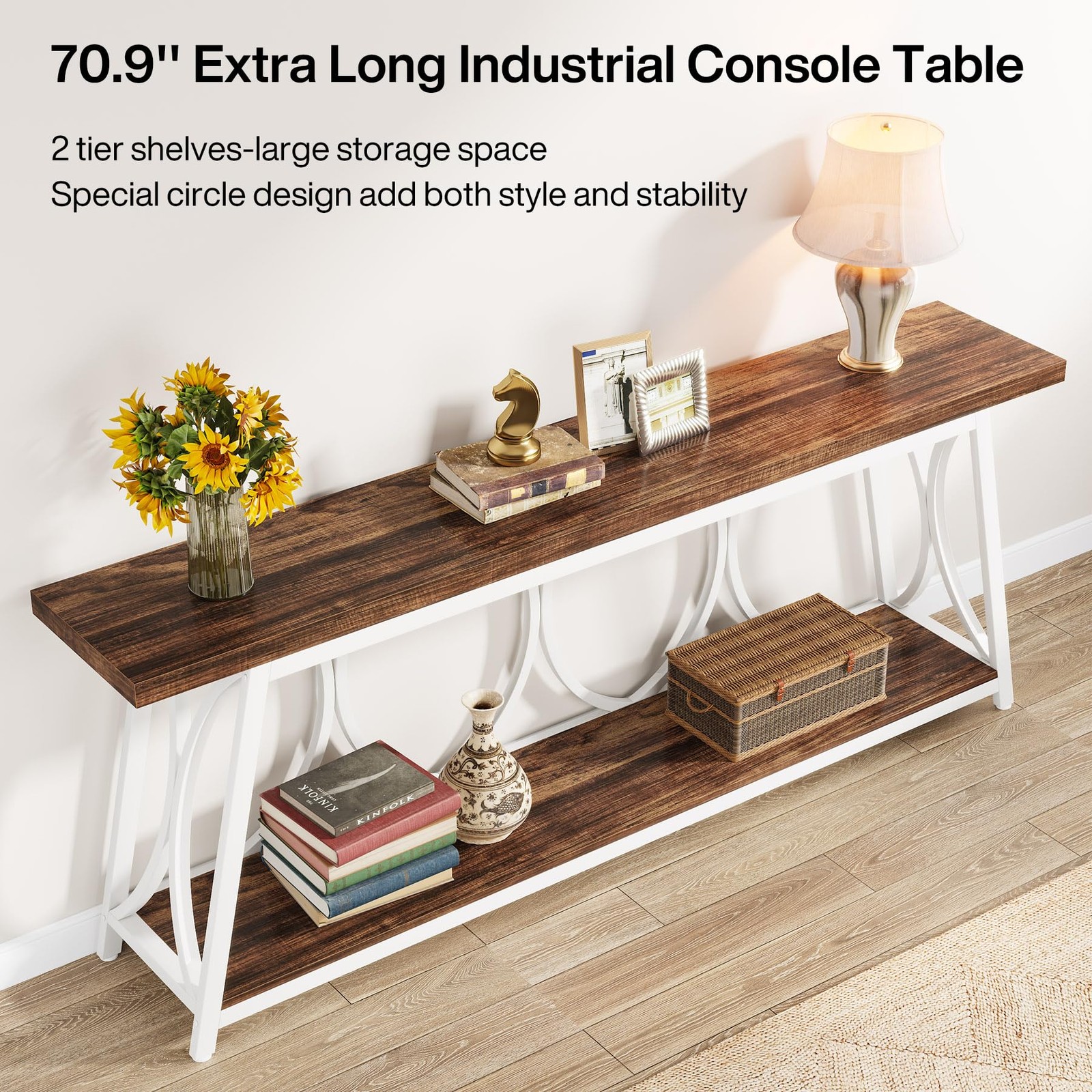 Tribesigns 70.9 inch 70.87 inches x 11.81 x 31.5 inches, White & Brown