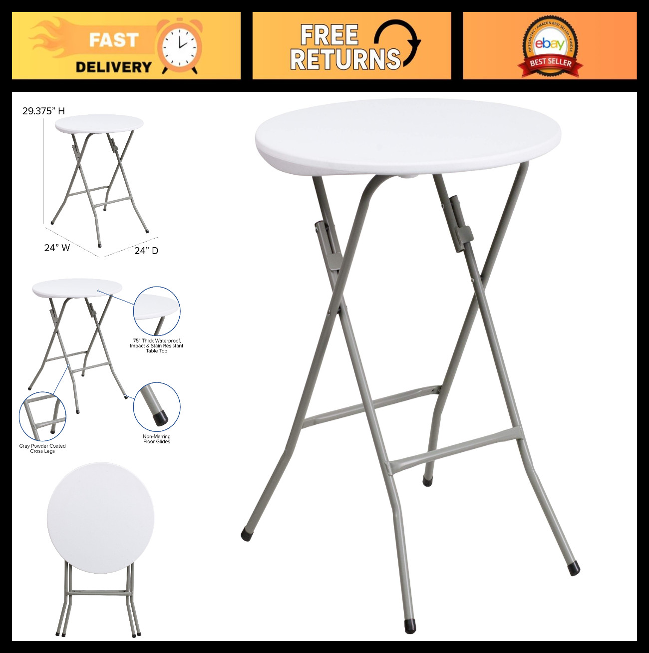 2′ Round Plastic Folding Table – All-Occasion Indoor/Outdoor Event Banquet Table