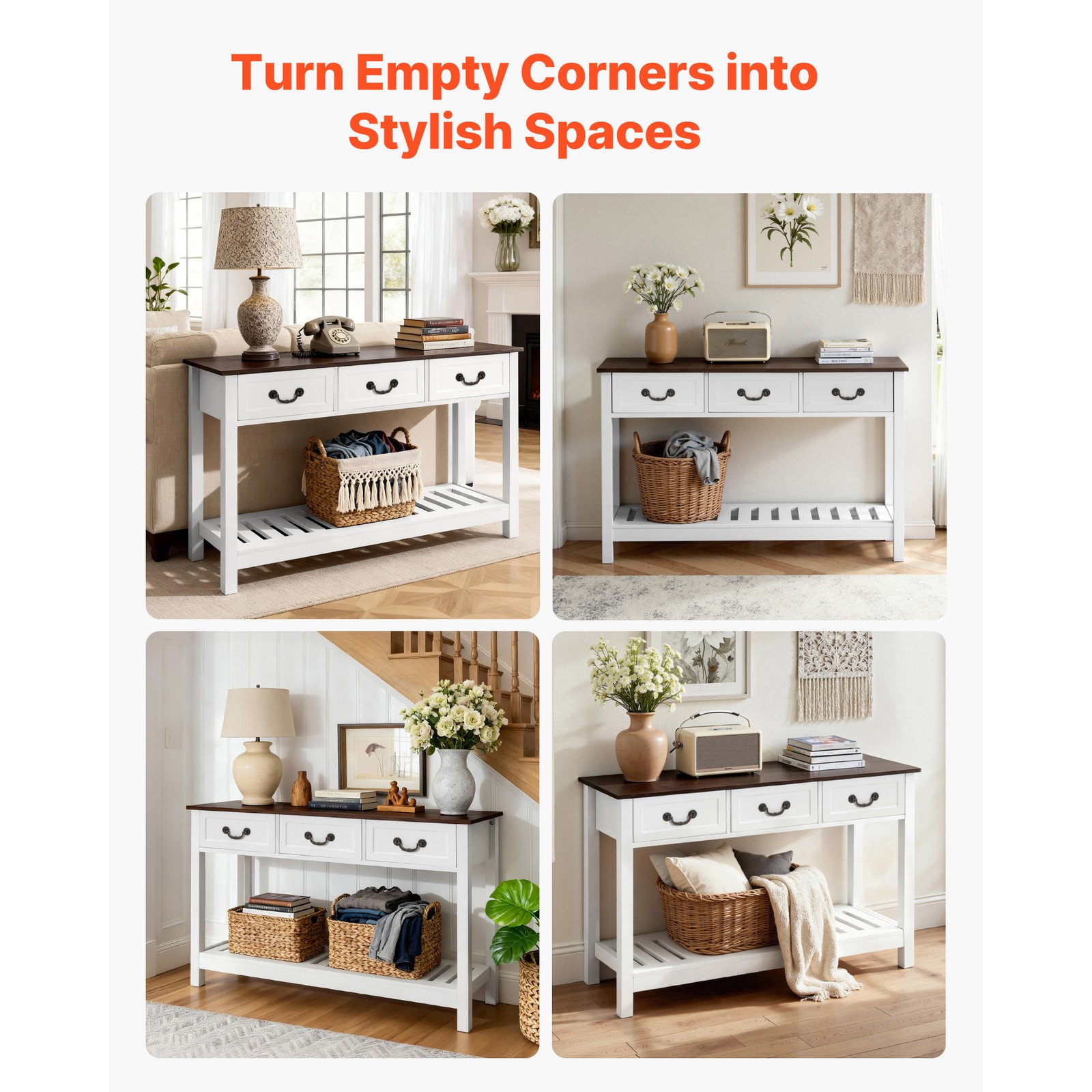 Uimoso 47″ Console Table with Drawers Rustic Sofa Desk Entryway Hall Side Stand