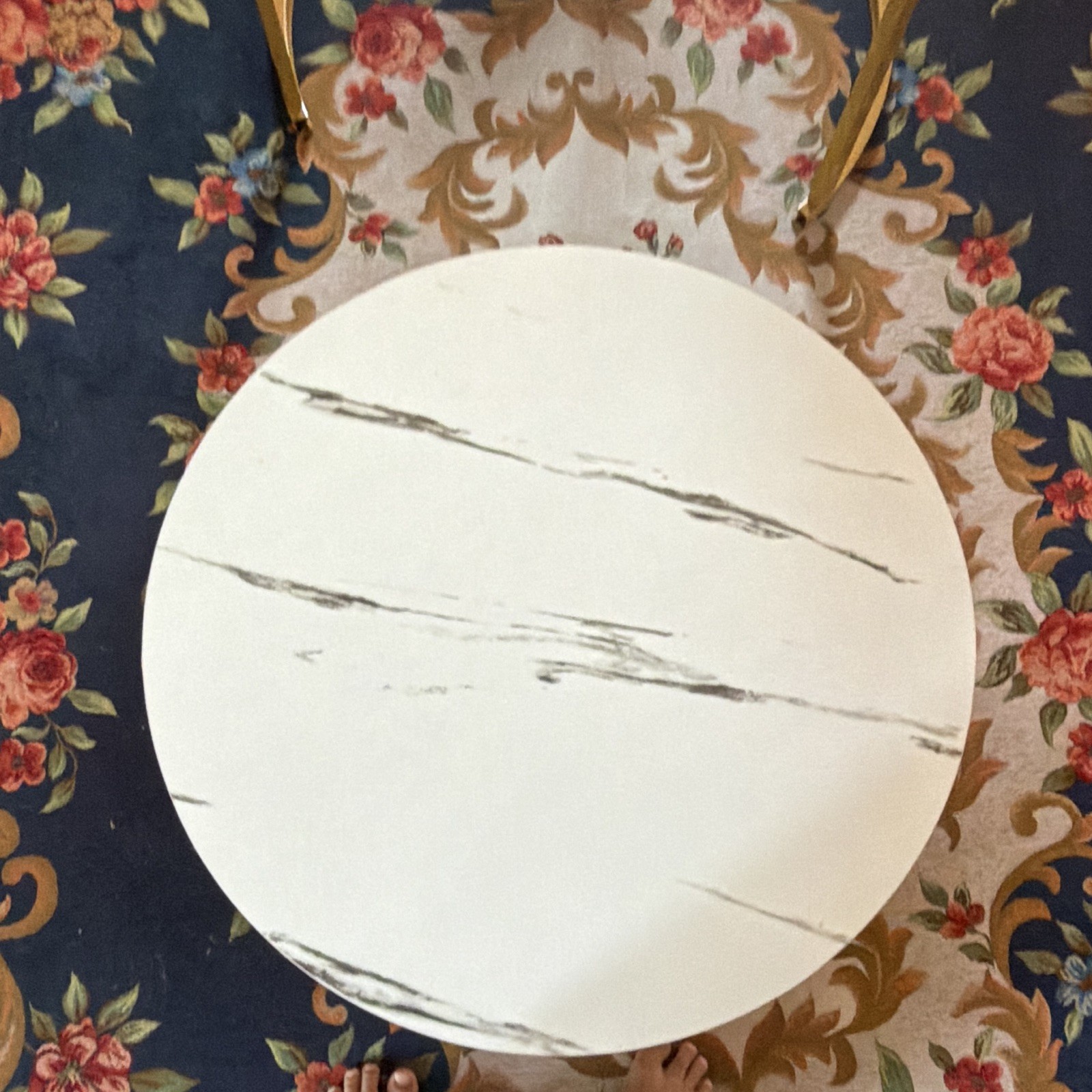 10 Strawberry Street Round White Marble Pattern End Side Table Wood Top 30in