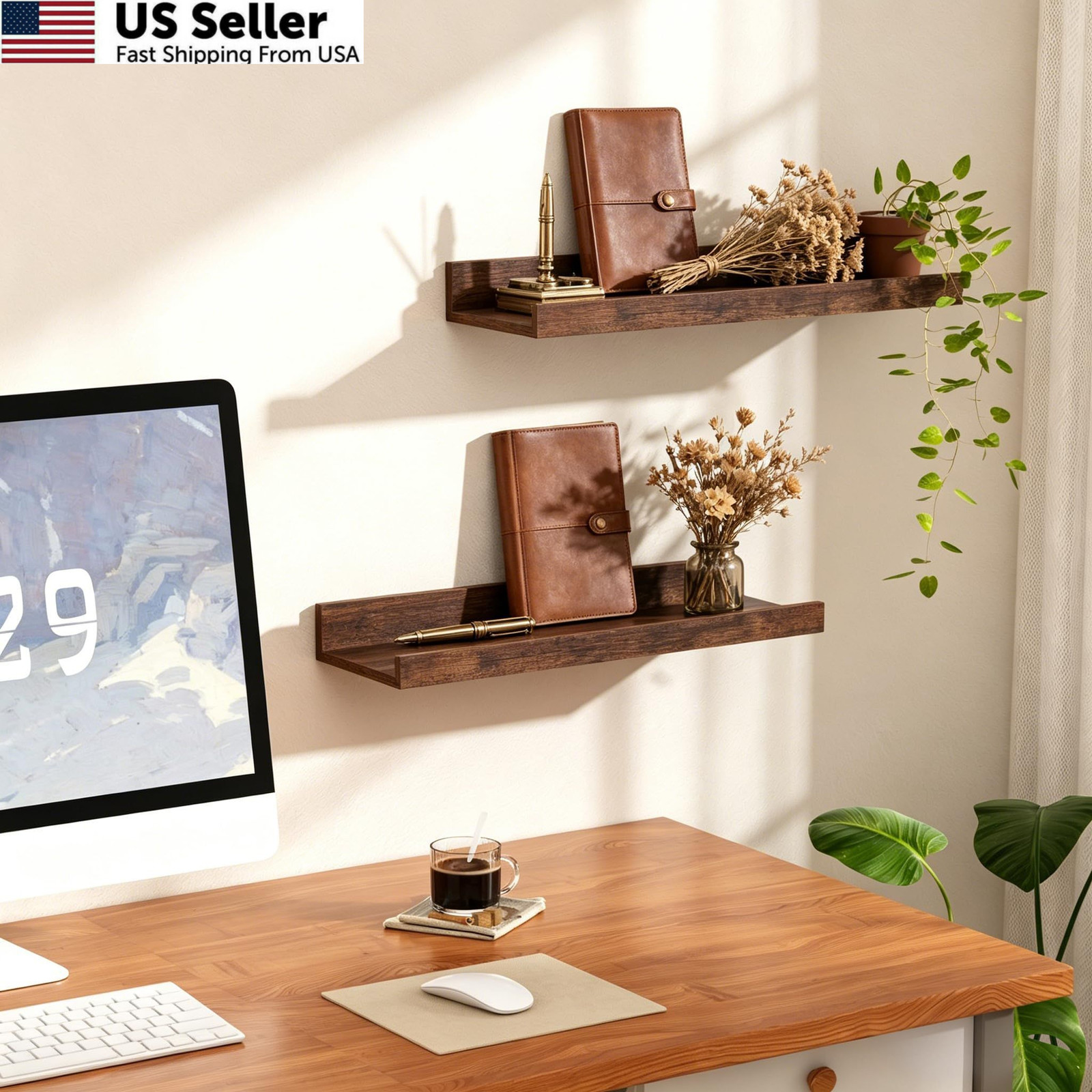 upsimples Floating Shelves for Wall, Wall Decor 15.7in, Brown